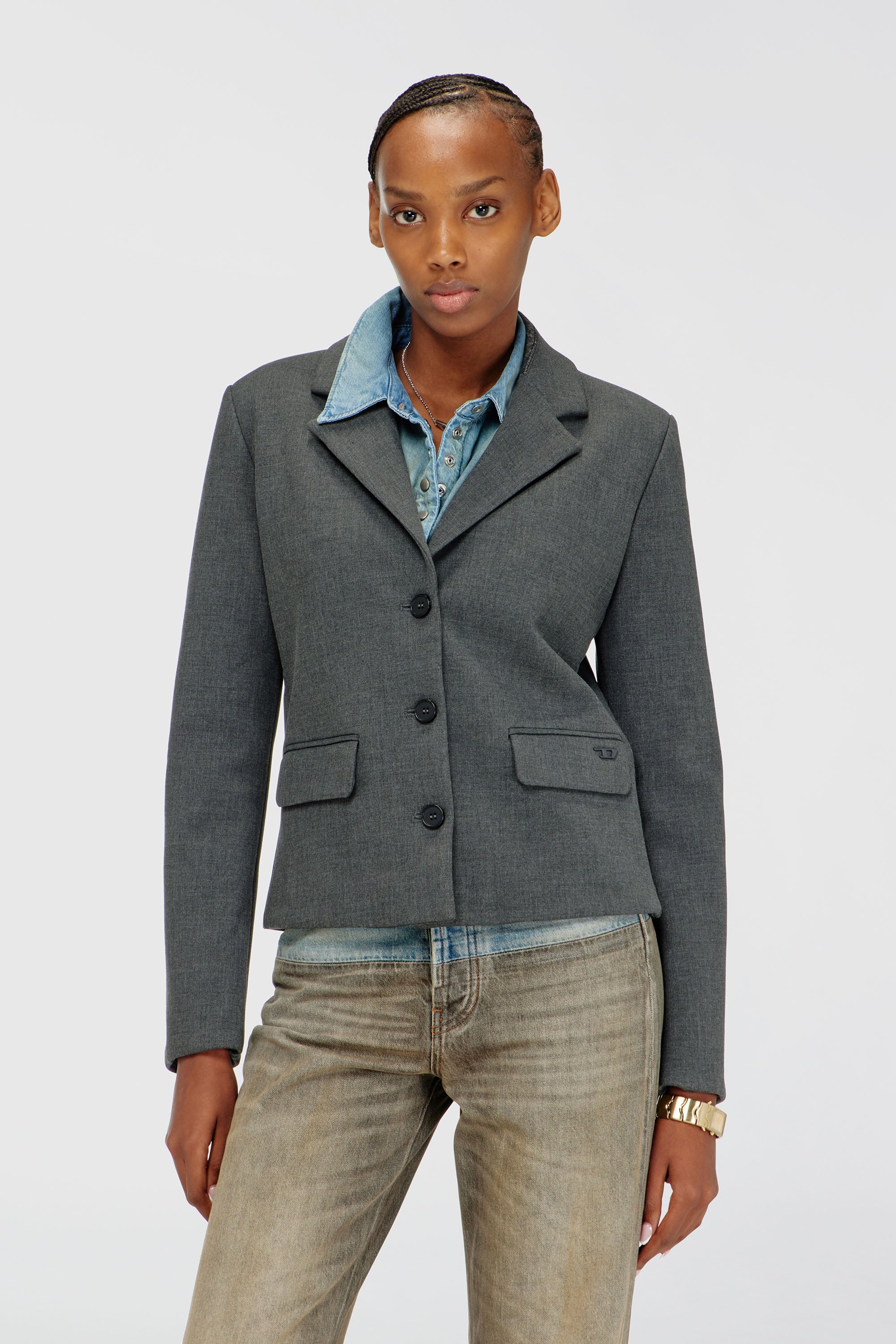 Diesel - G-LINTY, Woman's Cropped blazer with denim-trimmed collar in Grey - 1