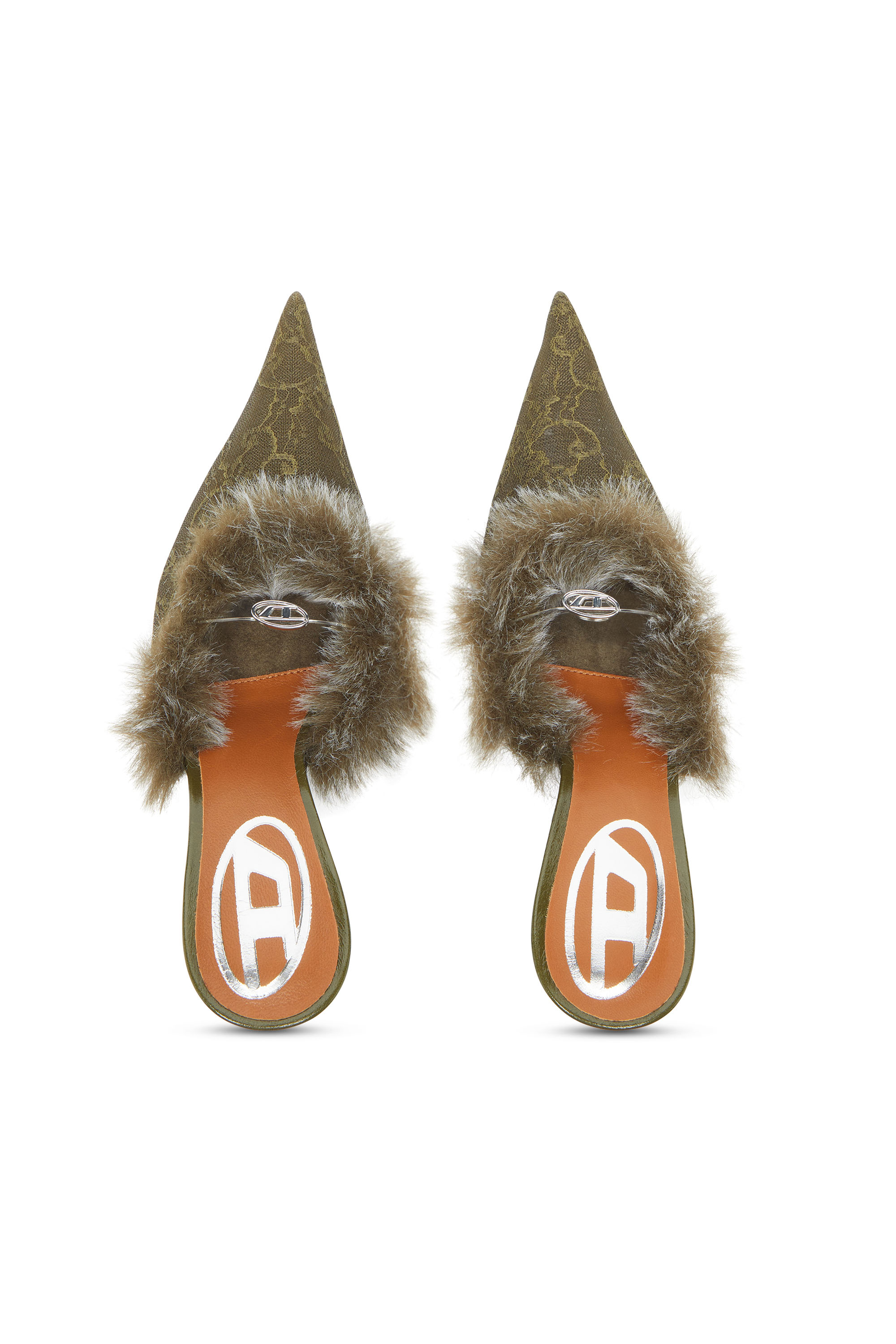 Diesel - D-JEWELS  MULE FUR 90, Damen D-Ten&Half - Mules aus Nylon mit flauschigem Besatz in Armeegr&uuml;n - 4