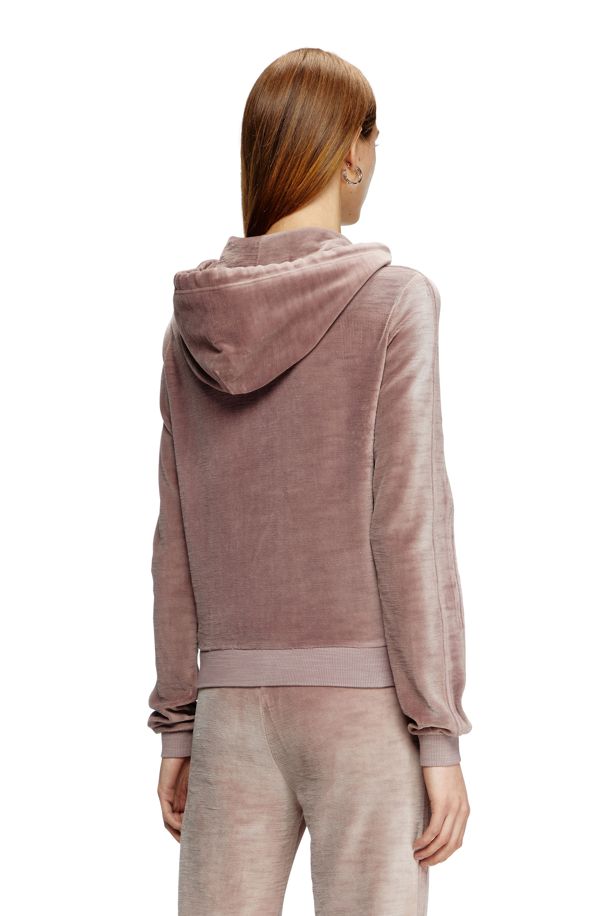 Diesel - F-ELY-Q1, Damen Hoodie mit Reißverschluss aus verblasster Chenille in Rosa - 3