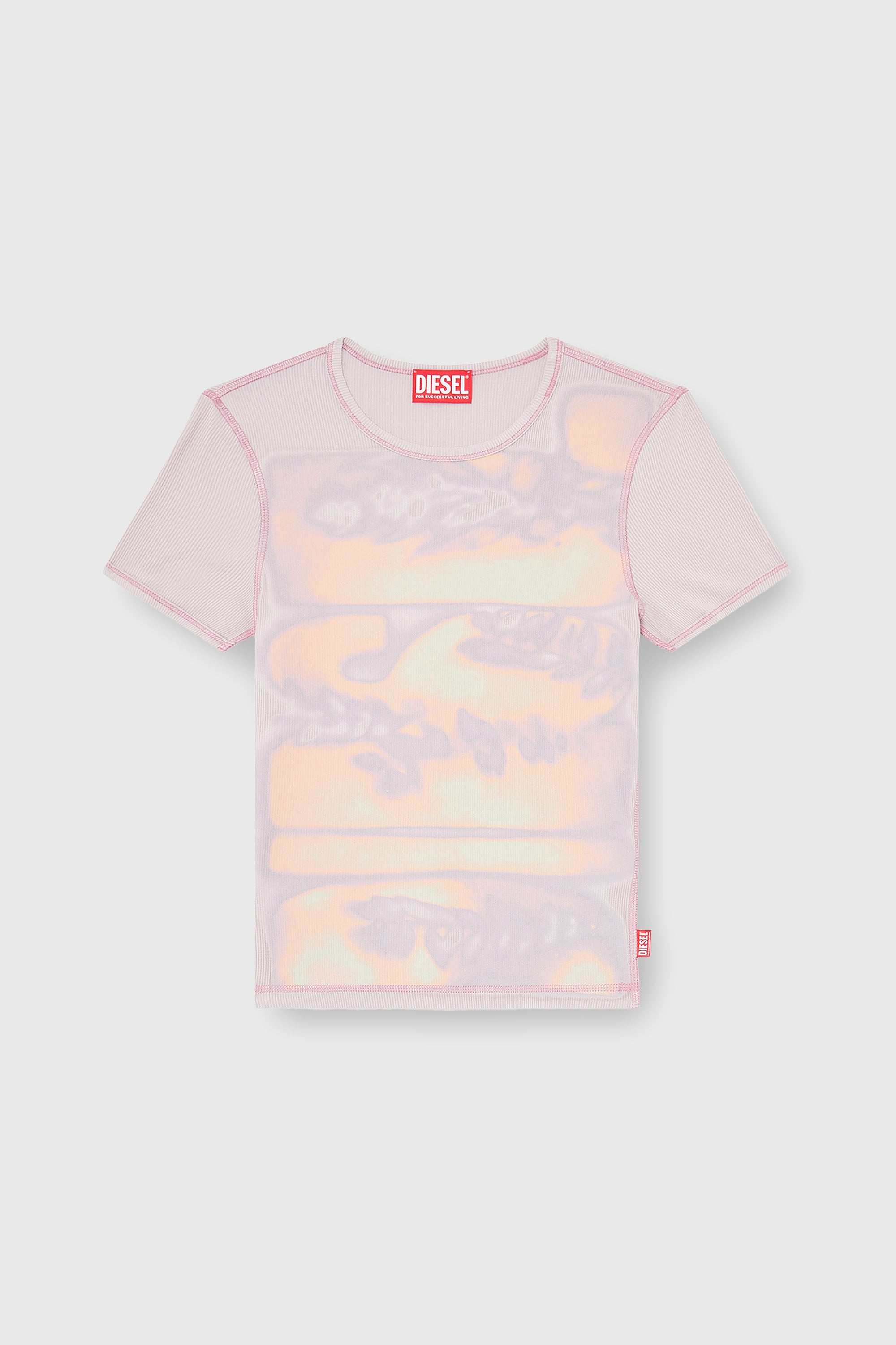 Diesel - T-ELE-LONG-AA1, Damen Schmal geschnittenes Jersey-Top mit Grafikdruck in Lila - 2