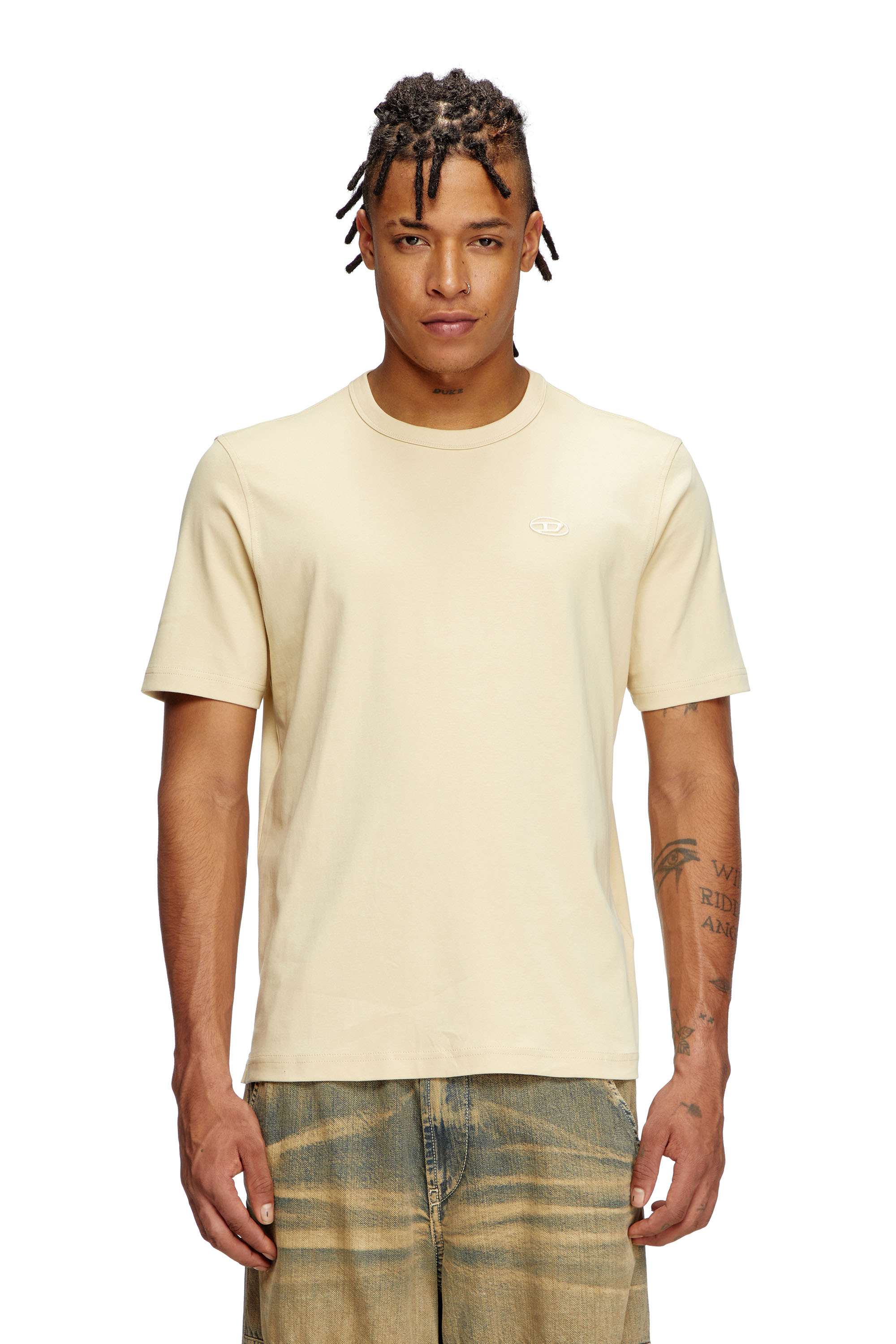 Diesel - T-ADJUST-SLITS-R17, Herren T-Shirt mit farblich abgestimmter Logo-Stickerei in Beige - 1