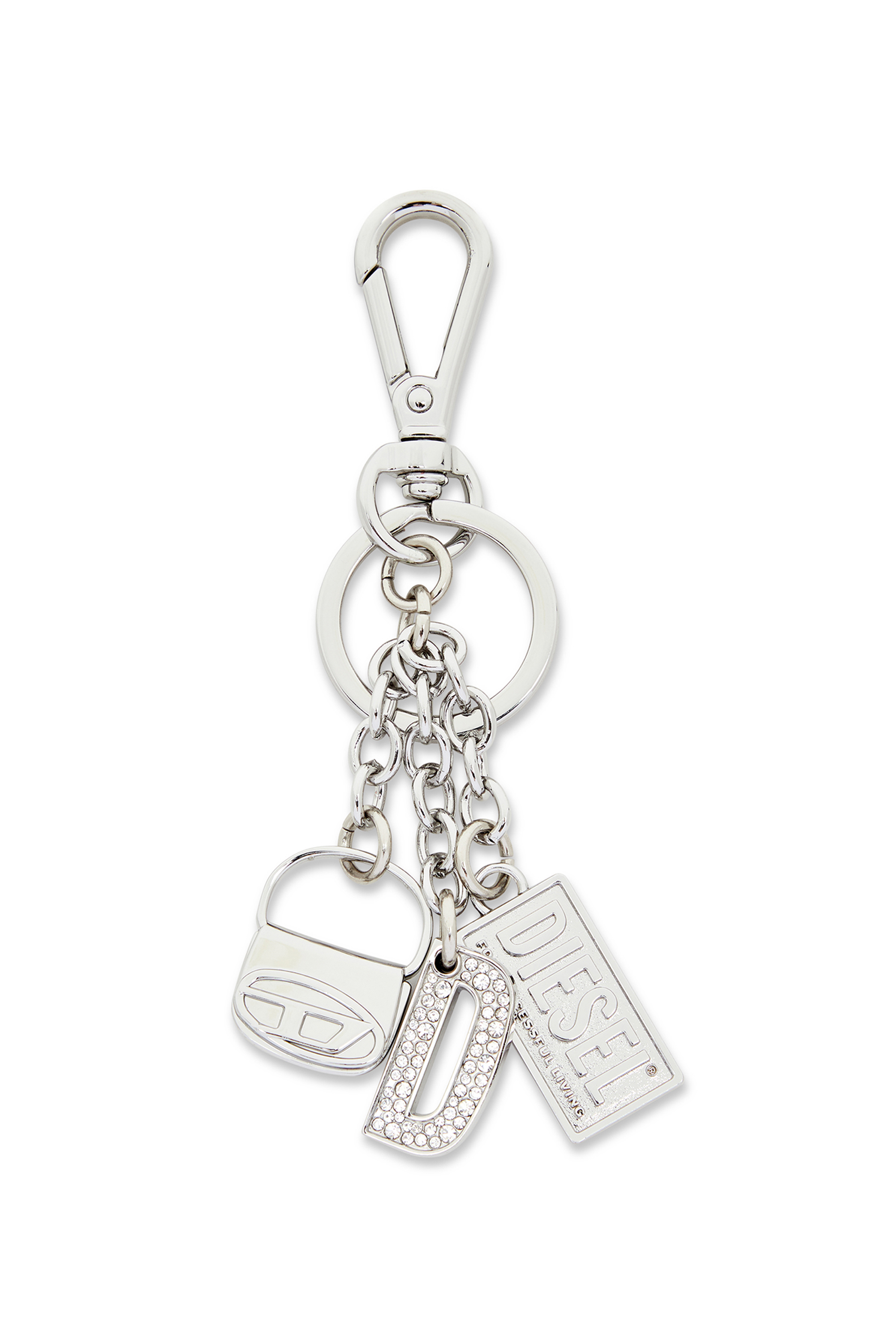 Diesel - 1DR KEY MULTICHARM, Damen Schlüsselring aus Metall mit Logo-Charms in Silber - 1