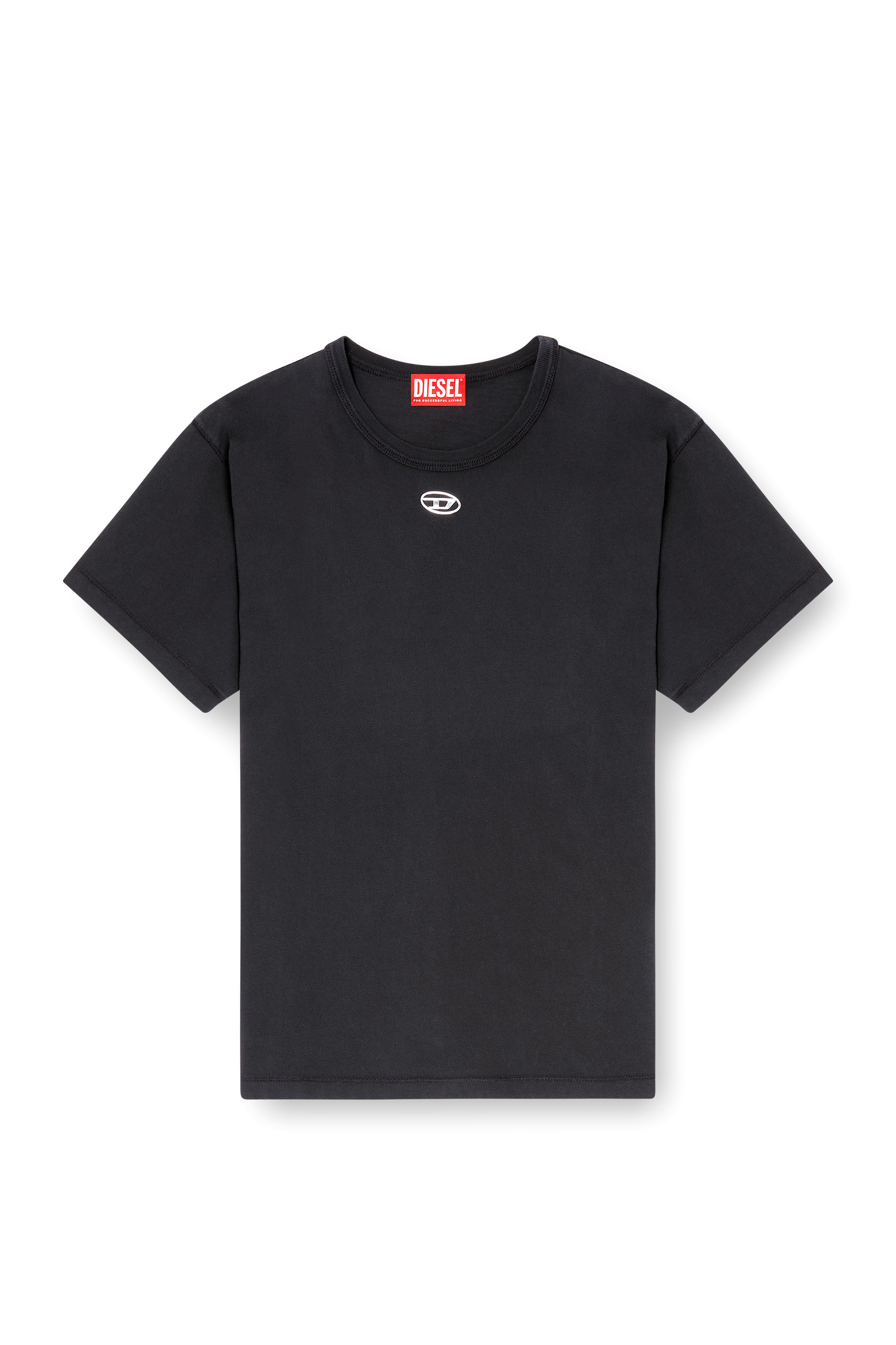 Diesel - T-NORMY-OD-S1, Damen Cotton T-shirt with metallic Oval D in Schwarz - 3