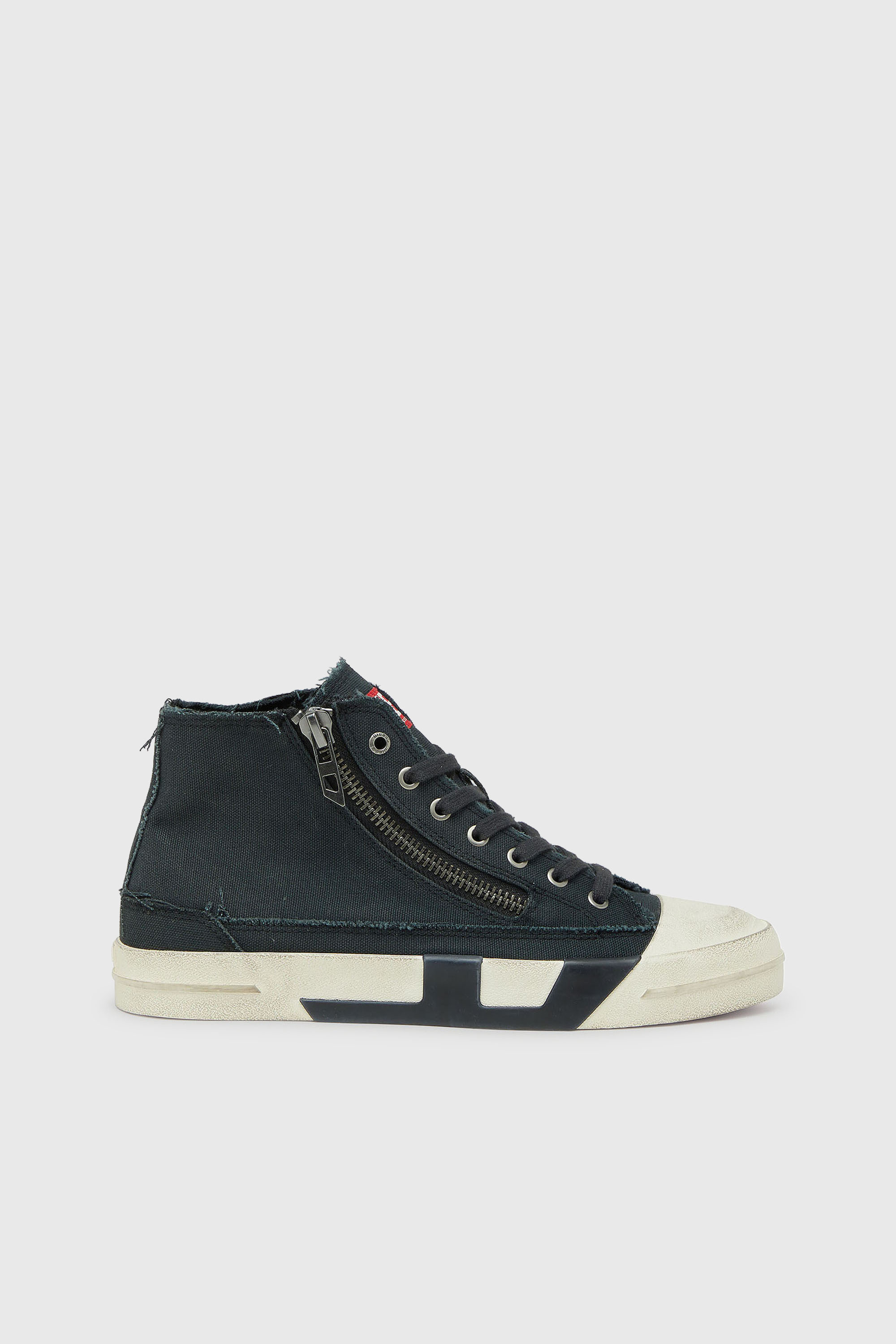 Diesel - S-D-VERSE ZIP MID II, Herren S-D-Verse - Sneakers aus ausgefranstem Canvas mit D Logo in Schwarz - 1