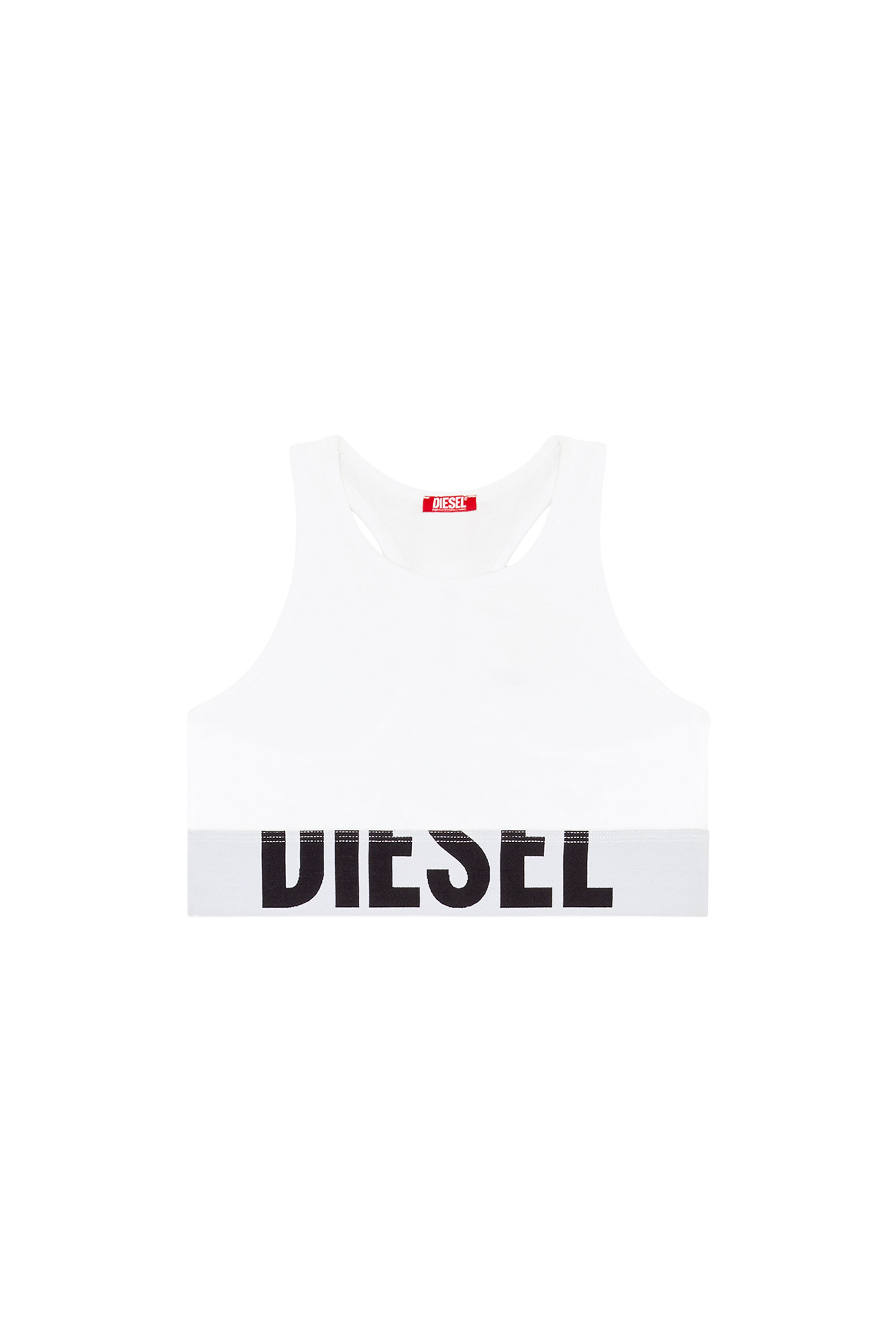 Diesel - UFSB-COTTON-RACE-BRALETTE-XL, Damen Sport-BH mit Cut-off-Logo in Wei&szlig; - 2