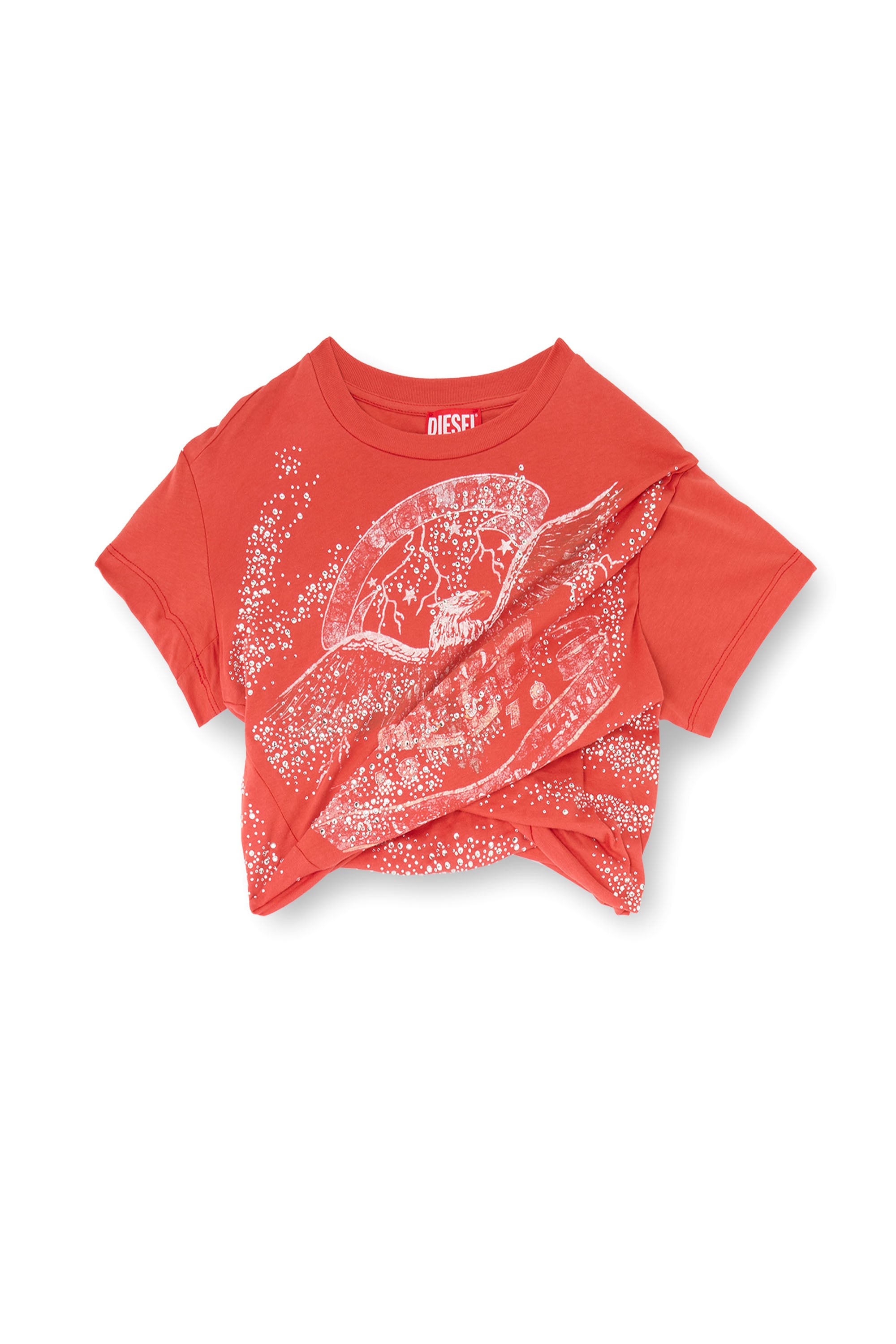 Diesel - T-WINCY, Damen Gerafftes T-Shirt aus doppellagigem Jersey in Rot - 2