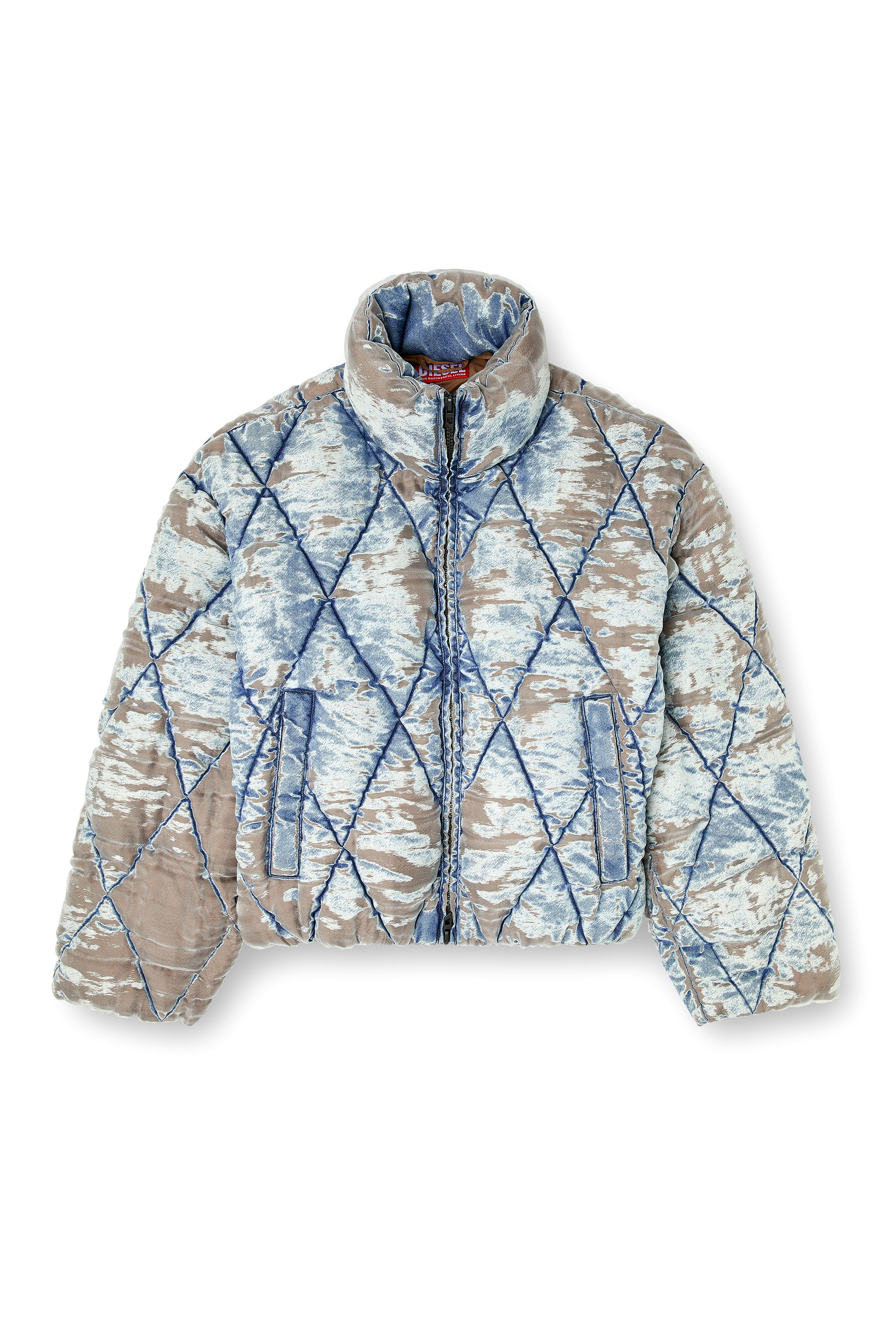 Diesel - W-KONS, Herren Wattierte Jacke aus Argyle-gestepptem Dévoré-Denim in null - 3