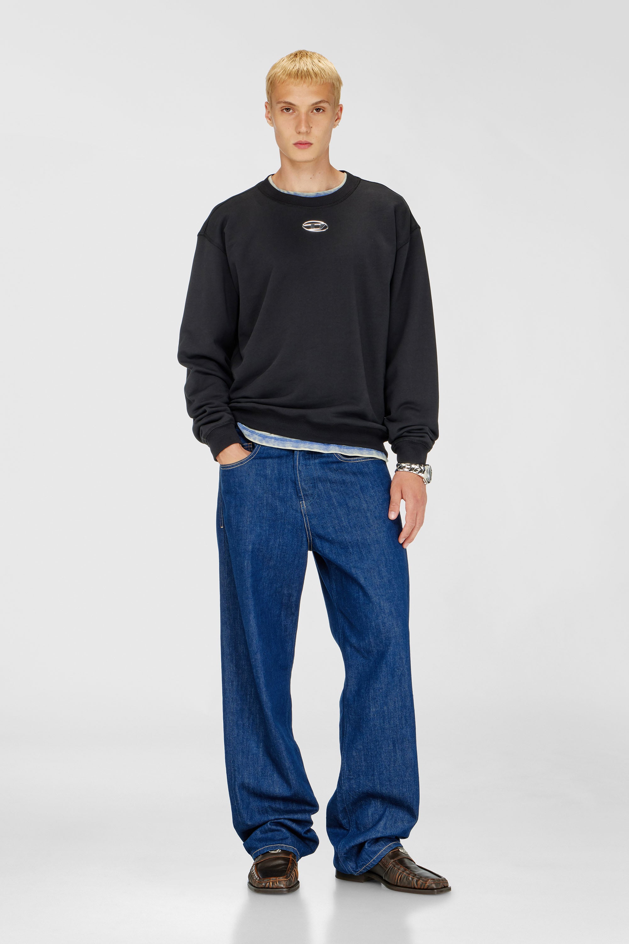 Diesel - S-NORM-IOD, Herren Normaler Hoodie mit metallischem Oval D in Schwarz - 2