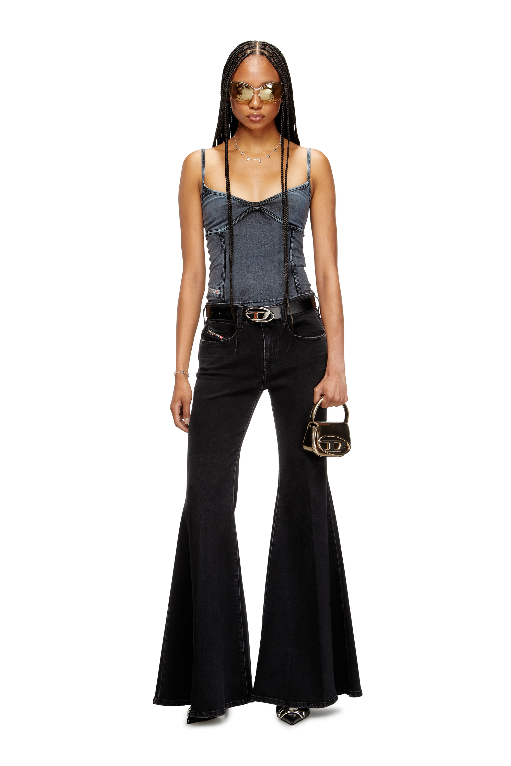 Diesel - Damen Flare Jeans 1970 D-Bleess 09M69, Schwarz/Dunkelgrau - 1