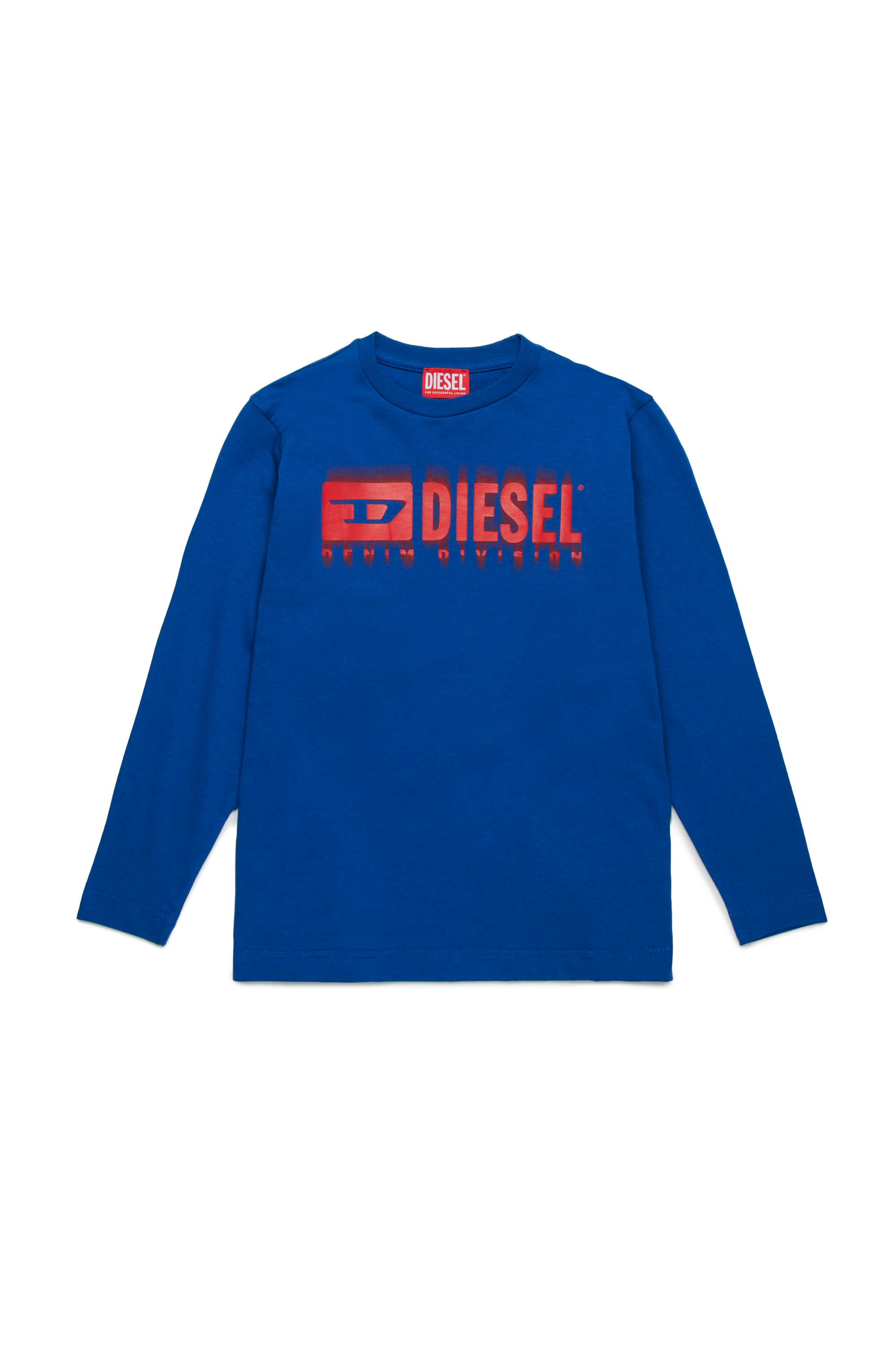 Diesel - TDIEGORL6LS, Herren Langarm-T-Shirt mit verschmiertem Logo in Blau - 1