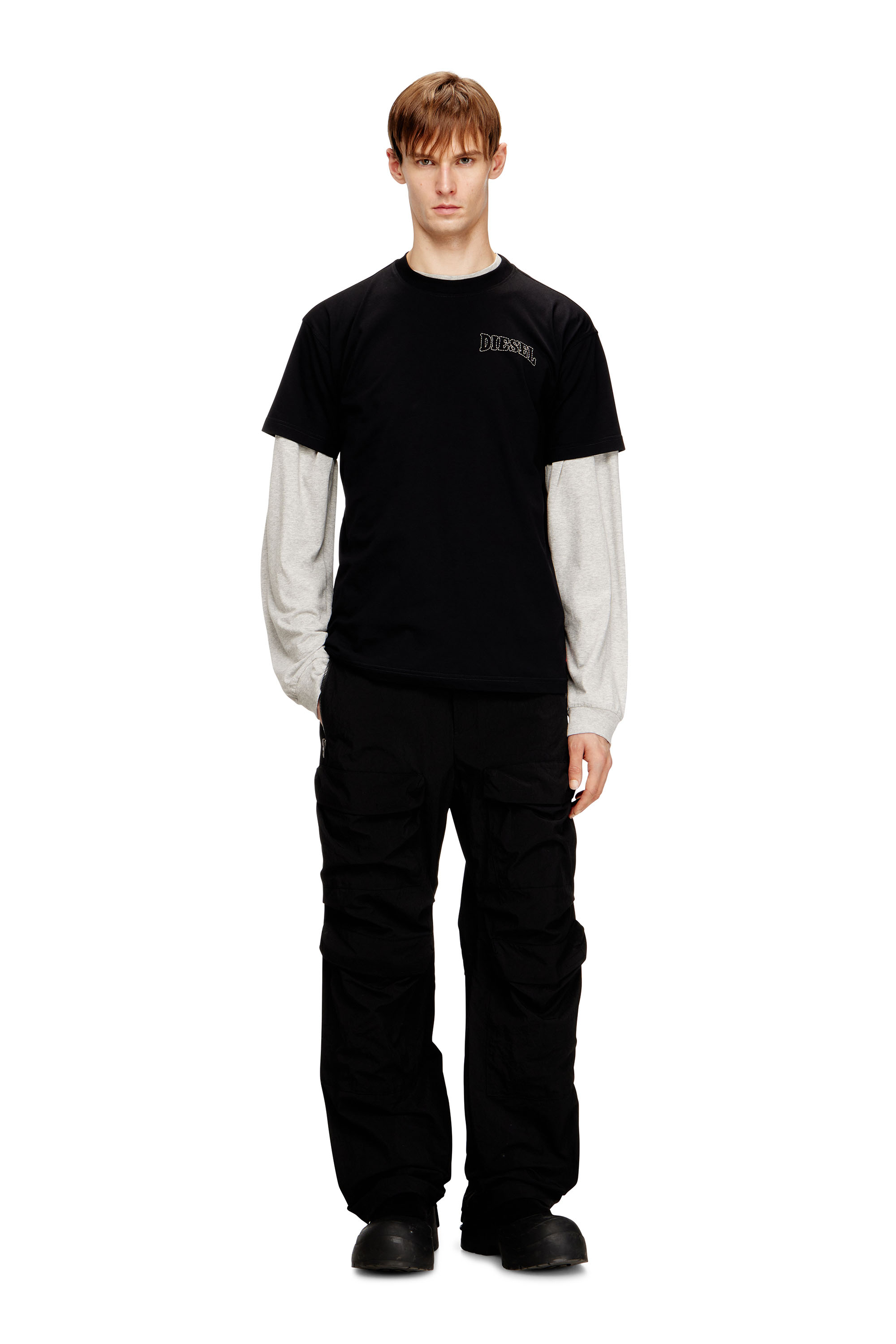 Diesel - T-NORM-V16, Herren Regul&auml;res Baumwoll-T-Shirt mit Diesel-Stickerei in Schwarz - 2