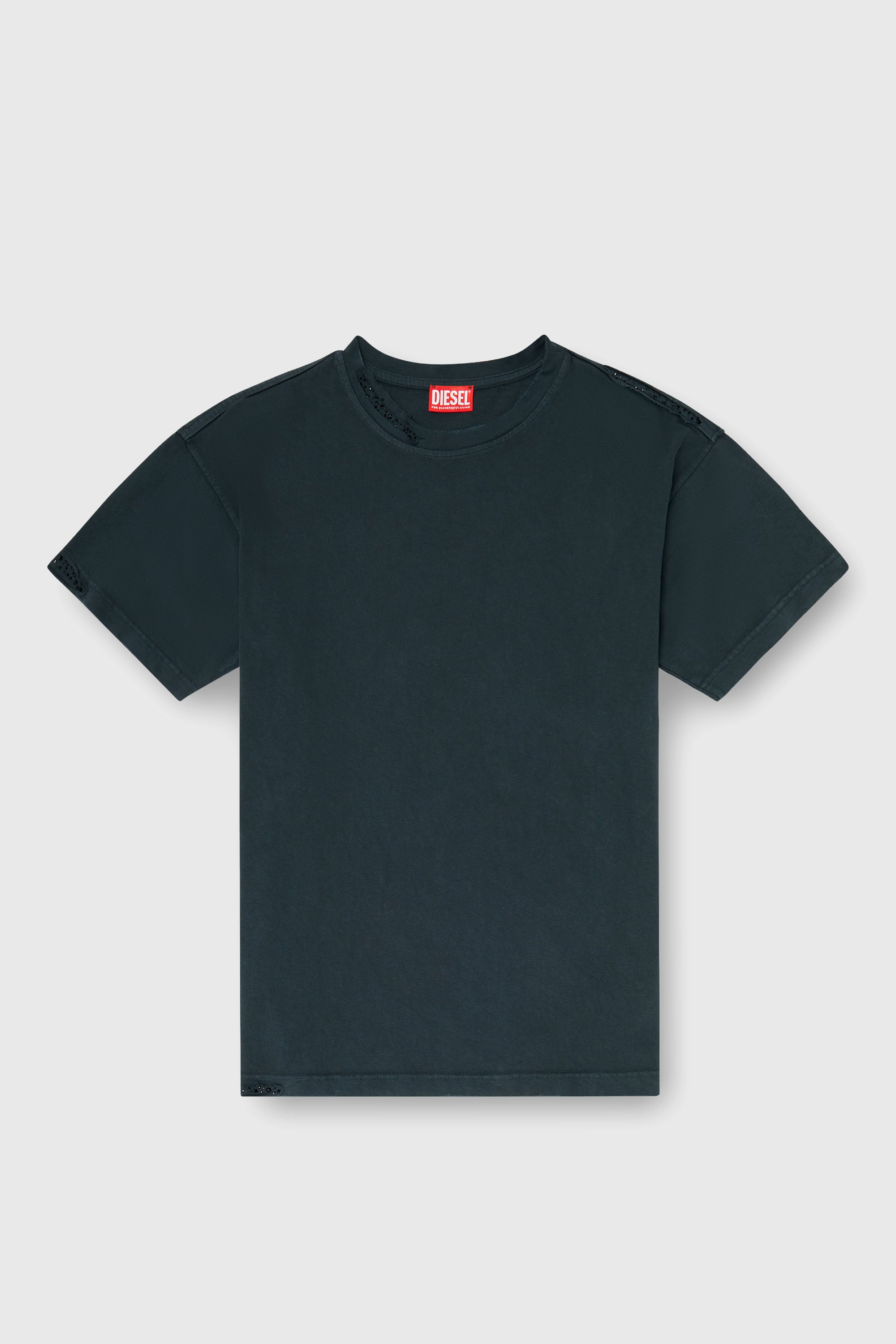 Diesel - T-NORM-CRYSTALS, Herren T-Shirt mit ausgefransten Kanten und Kristalldetails in Schwarz - 2