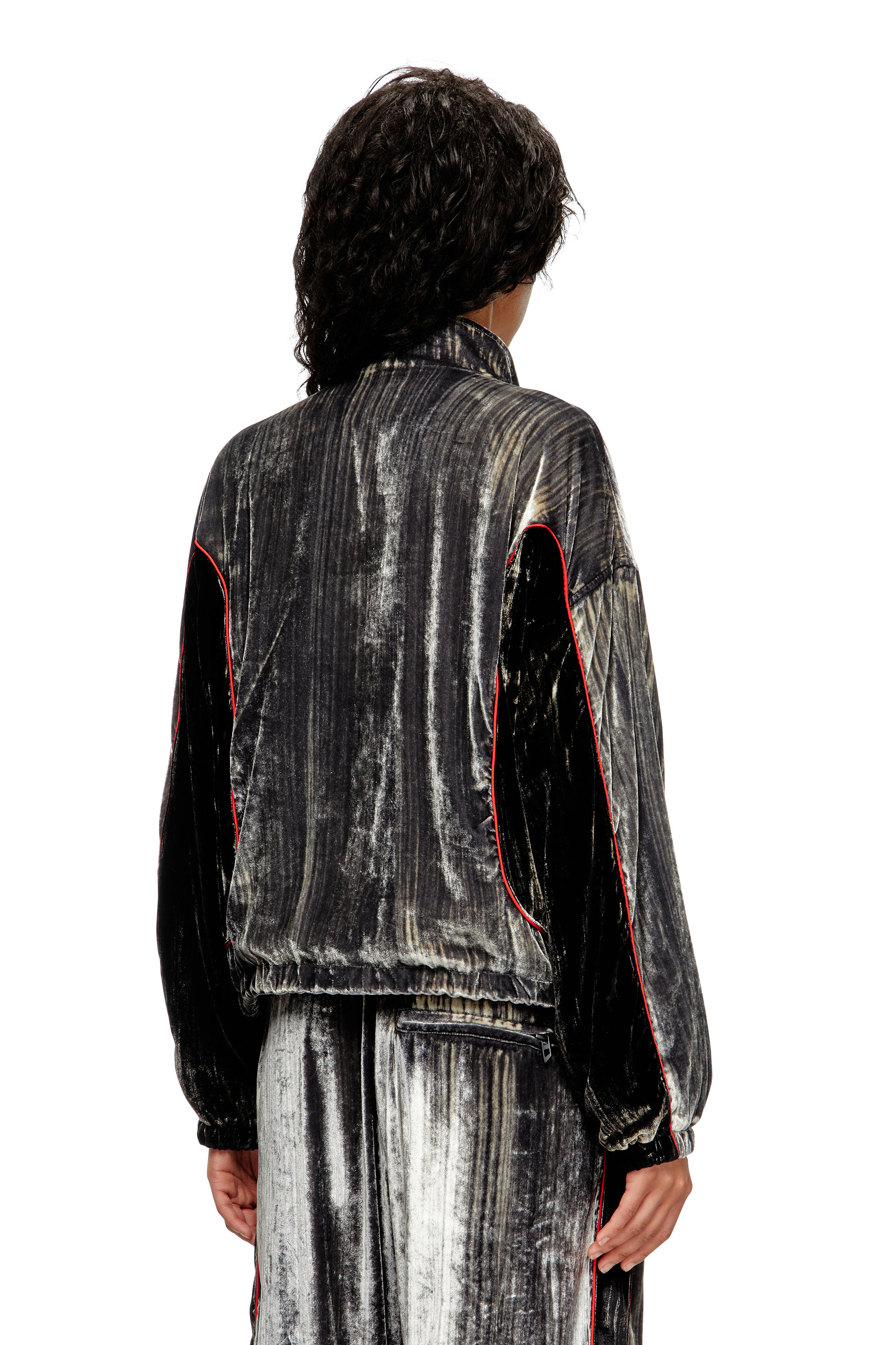 Diesel - G-RIFFIN, Damen Trackjacke aus behandeltem Samt in Dunkelgrau - 4