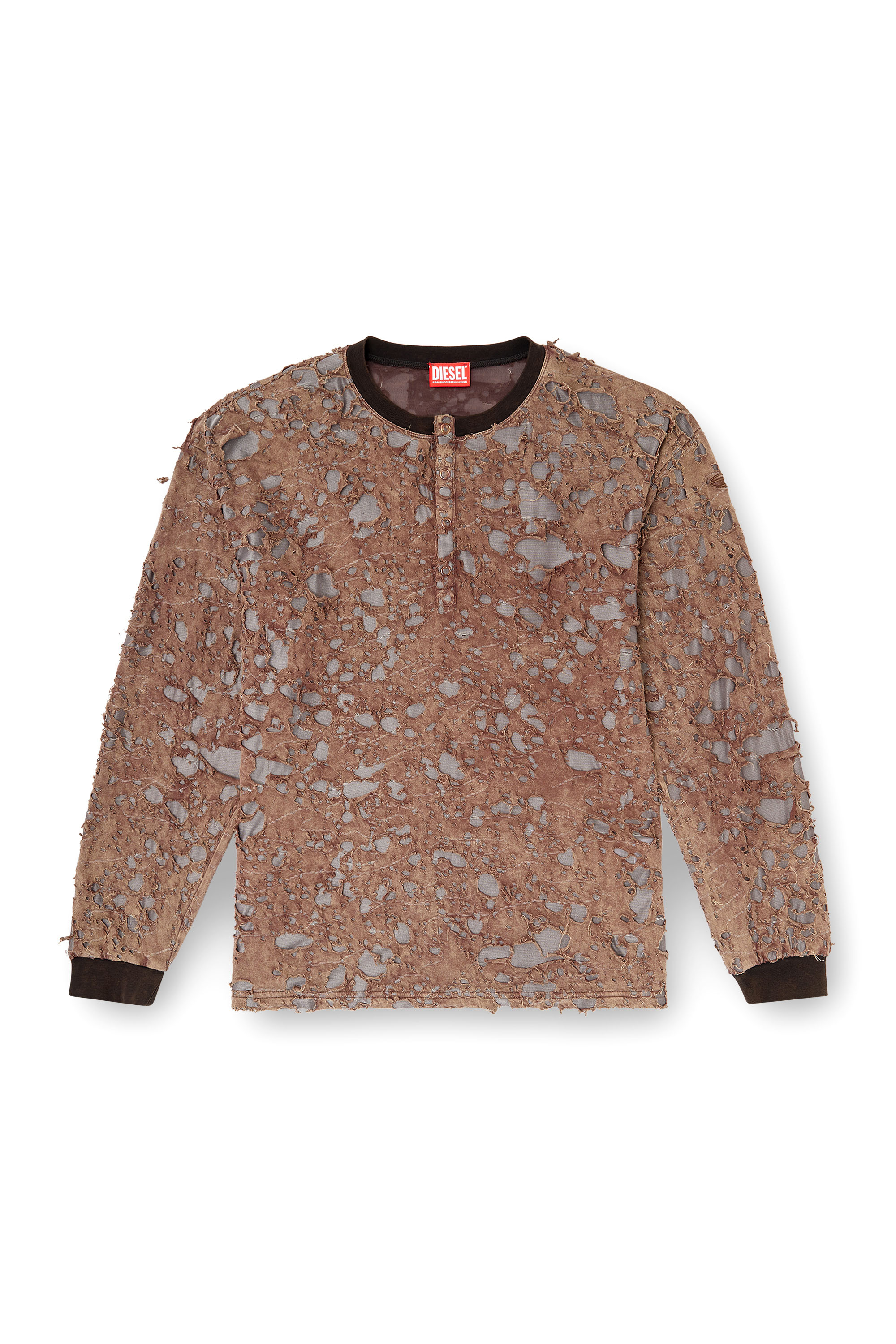 Diesel - T-OVERT, Man's Long-sleeve T-shirt in destroyed jersey in Brown - 3