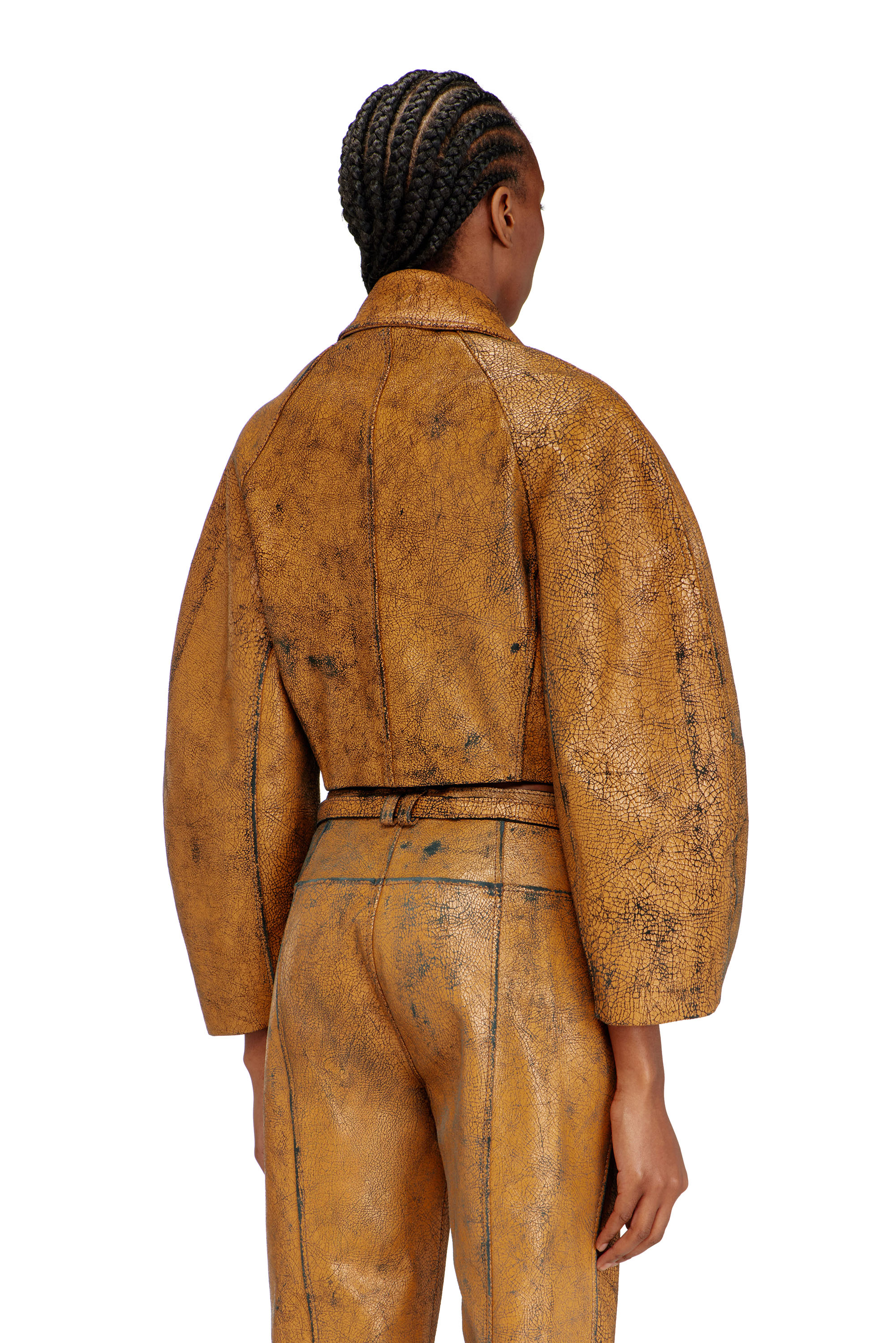 Diesel - L-RAYA, Damen Verk&uuml;rzte Kokonjacke aus Crackle-Leder in null - 4