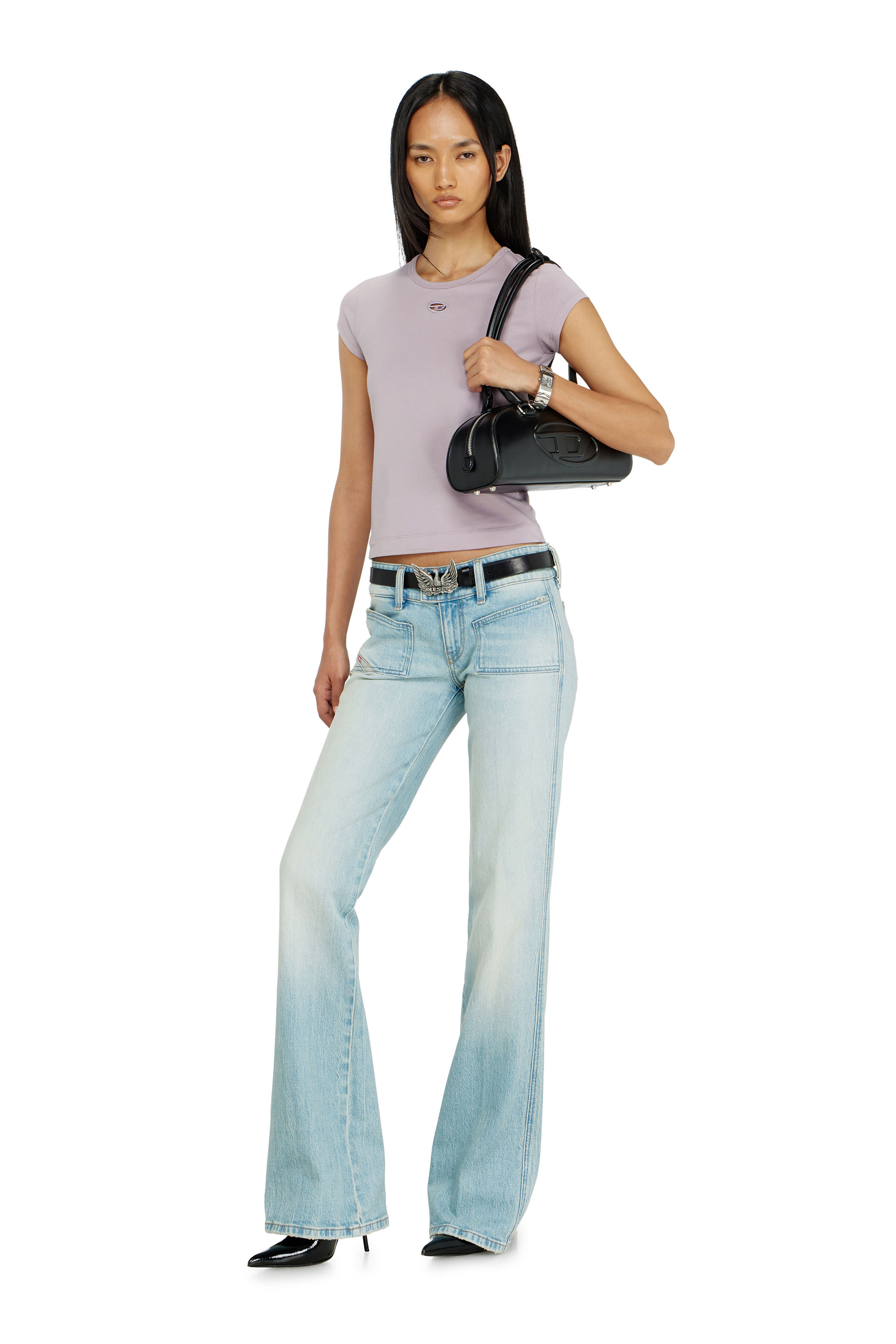 Diesel - T-ANGIE-OD, Damen T-Shirt mit ausgeschnittenem, besticktem Logo in null - 1