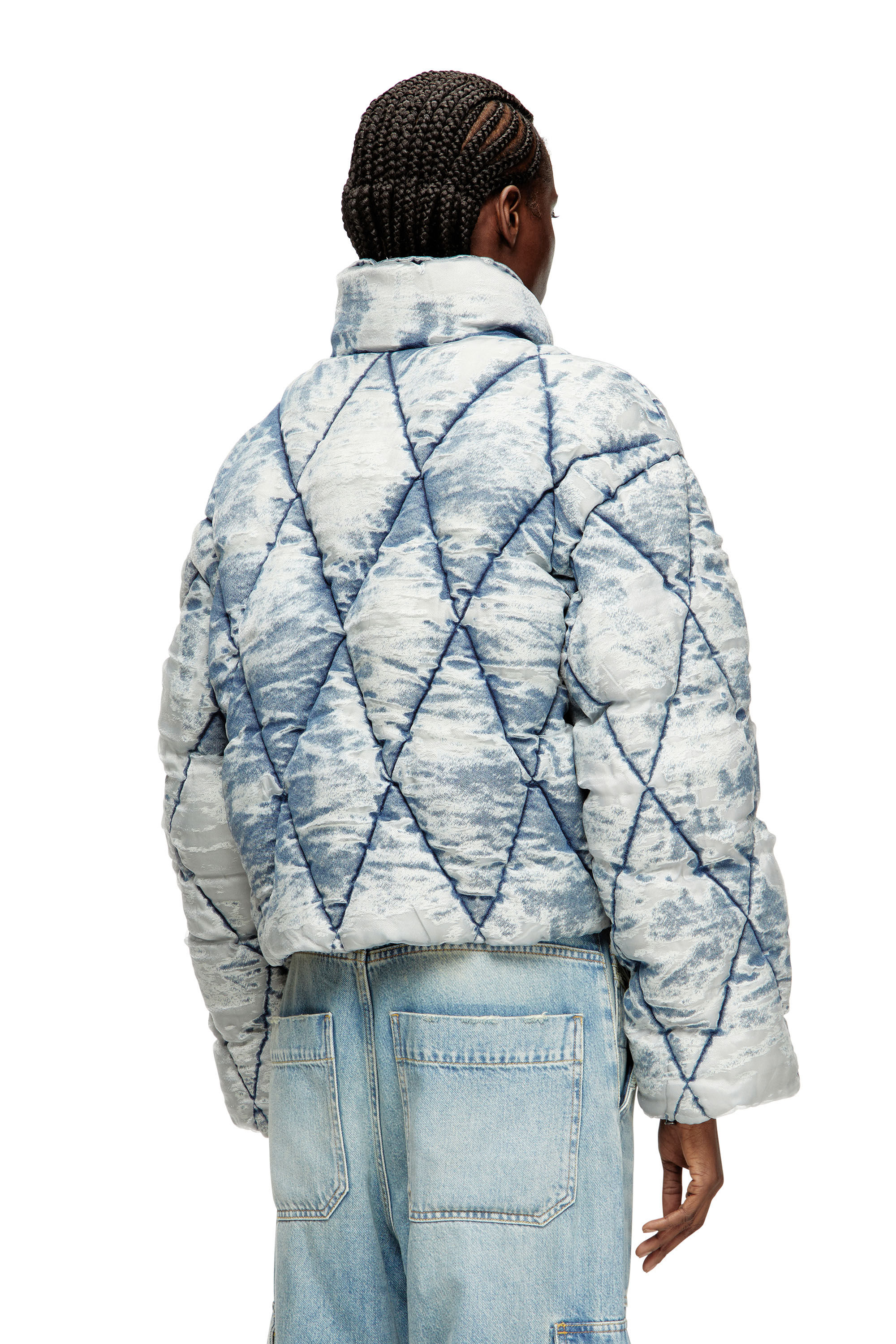 Diesel - W-HISTEL, Damen Daunen-Jacke aus Argyle-gestepptem Dévoré-Shellstoff in Hellblau - 4