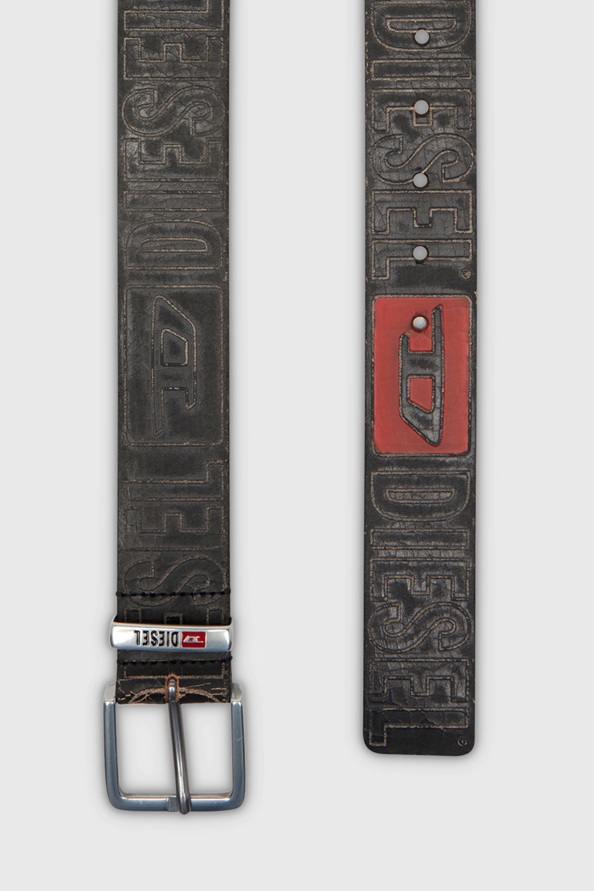 Diesel - B-BISCOTTO OUTLINE, Herren G&uuml;rtel aus Leder mit 4 cm Logo in Schwarz - 2