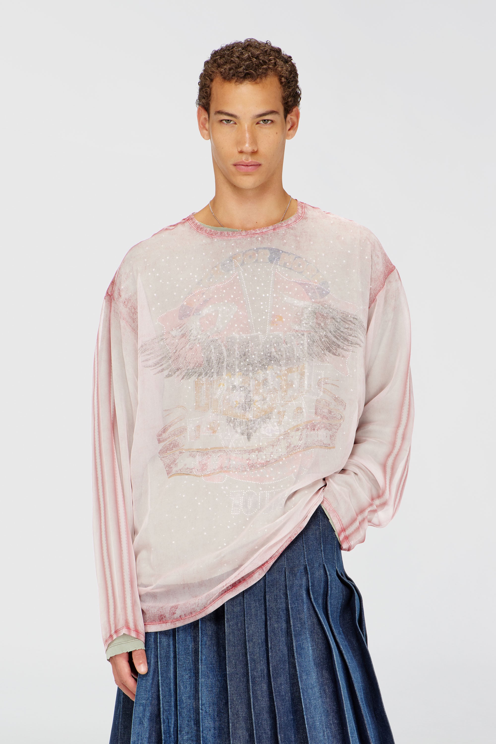 Diesel - T-DOUBLEX-LS, Herren Transparentes Chiffon-Top mit Konzertgrafiken in Gesichtspuder - 3