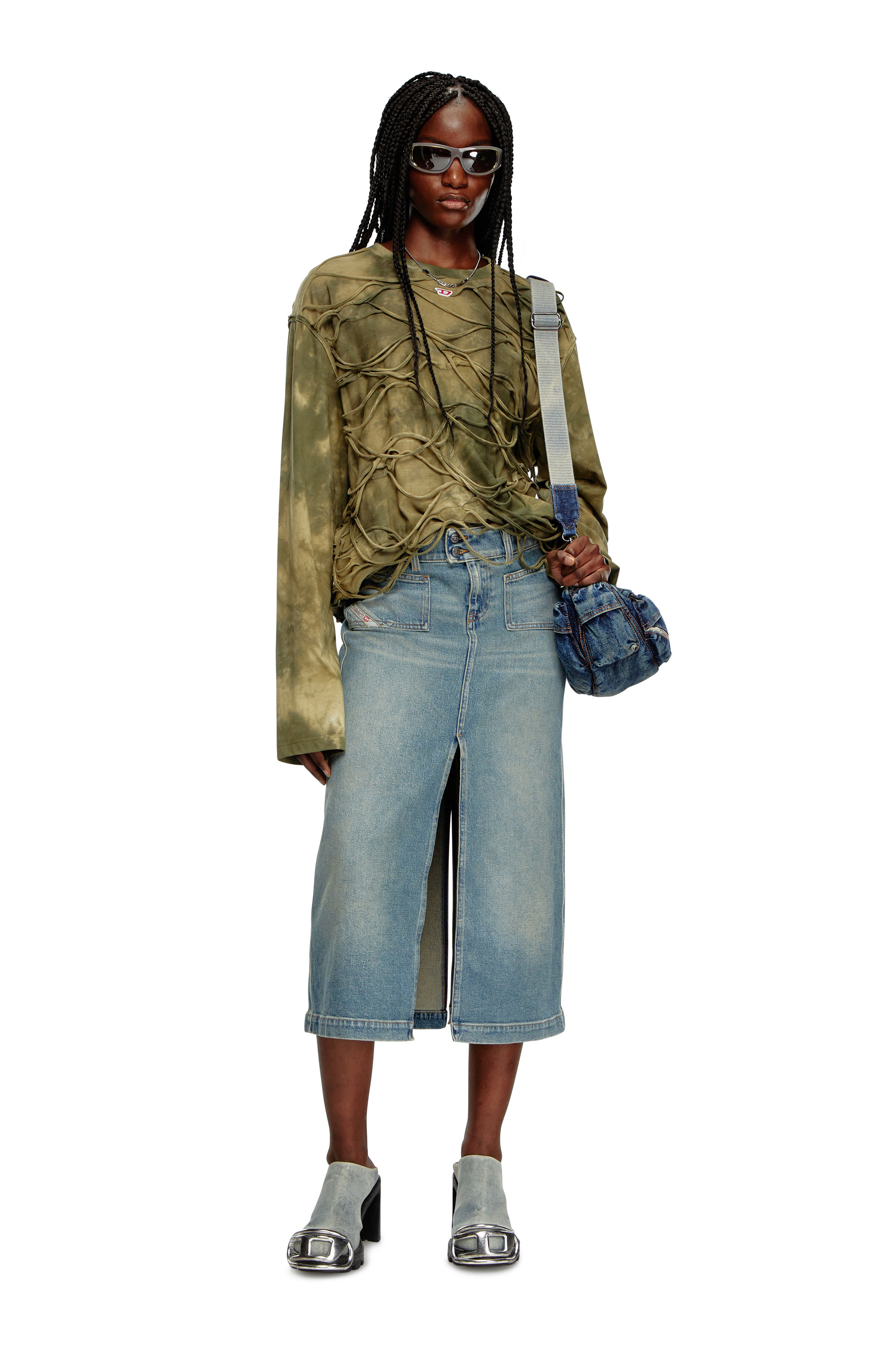 Diesel - DE-HUSH-MID, Damen Midi-Rock aus Denim in Hellblau - 1