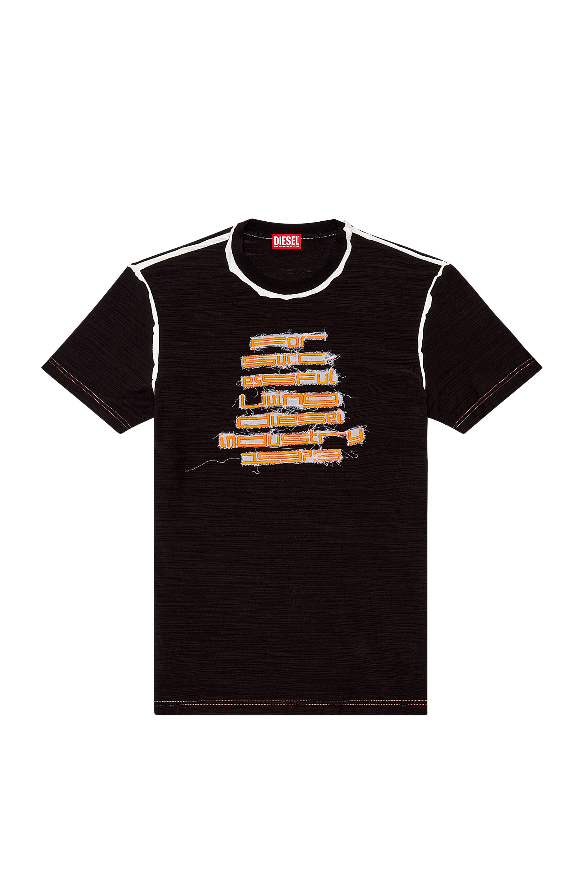 Diesel - T-DIEGOR-RAW-N2, Herren T-Shirt mit gesticktem Logo aus Noppenbaumwolle in Schwarz - Image 3