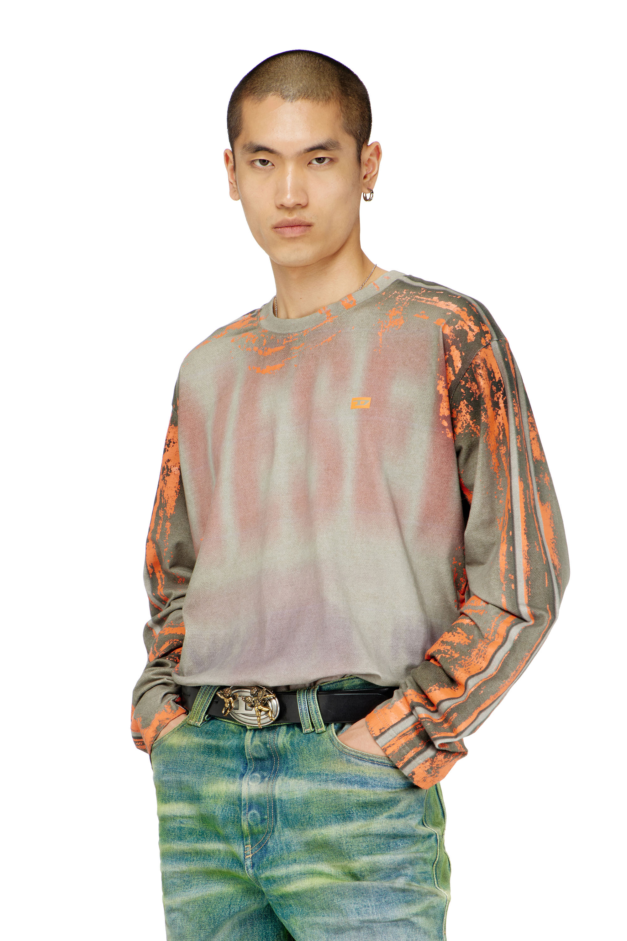 Diesel - T-FILMY, Herren Langarmshirt aus Cracked Jersey in null - 1