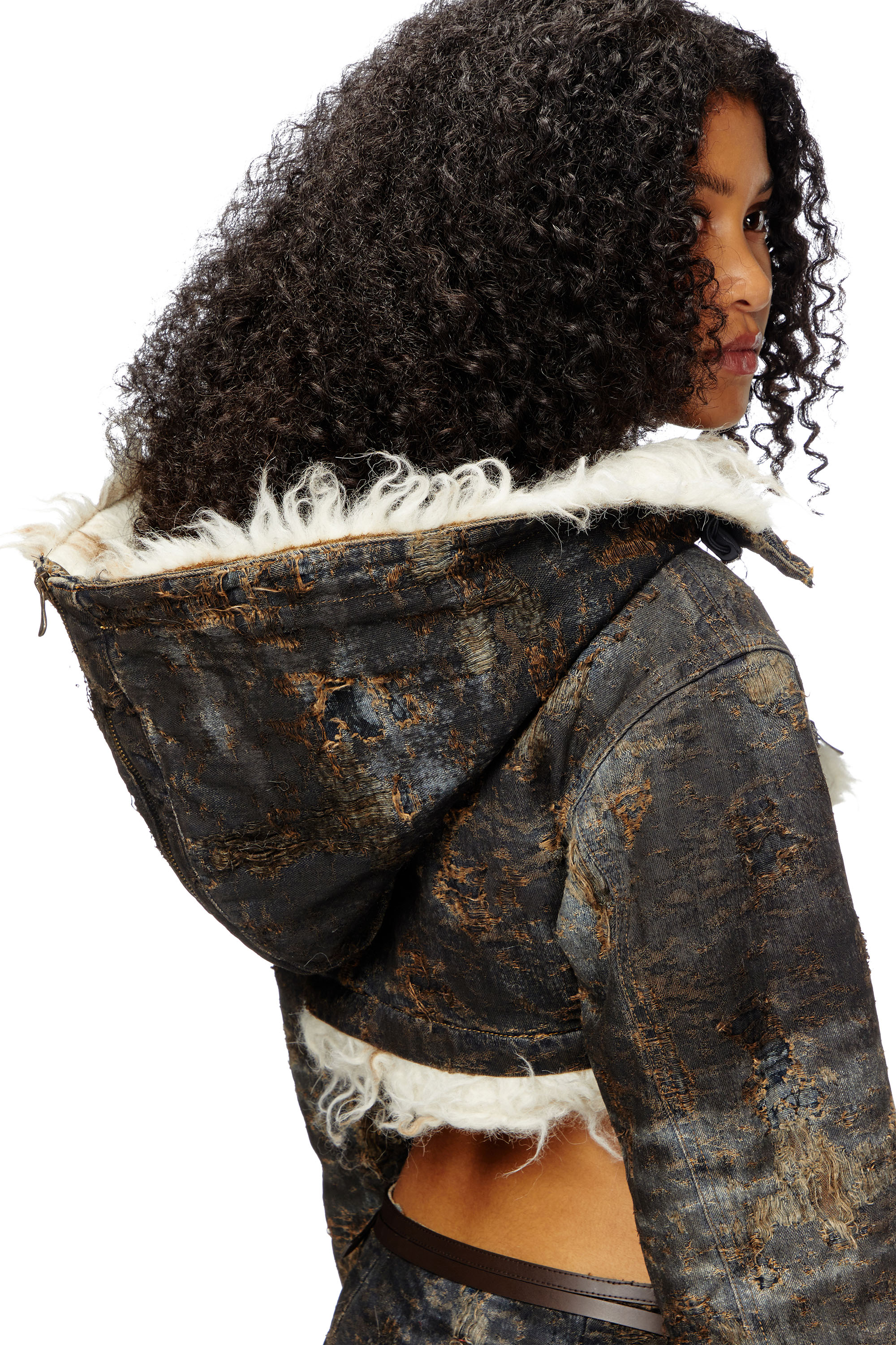 Diesel - DE-FU-FSF1, Damen Verkürzte Jacke aus Jacquard-Denim mit Schmutz-Effekt in Schwarz/Dunkelgrau - 5