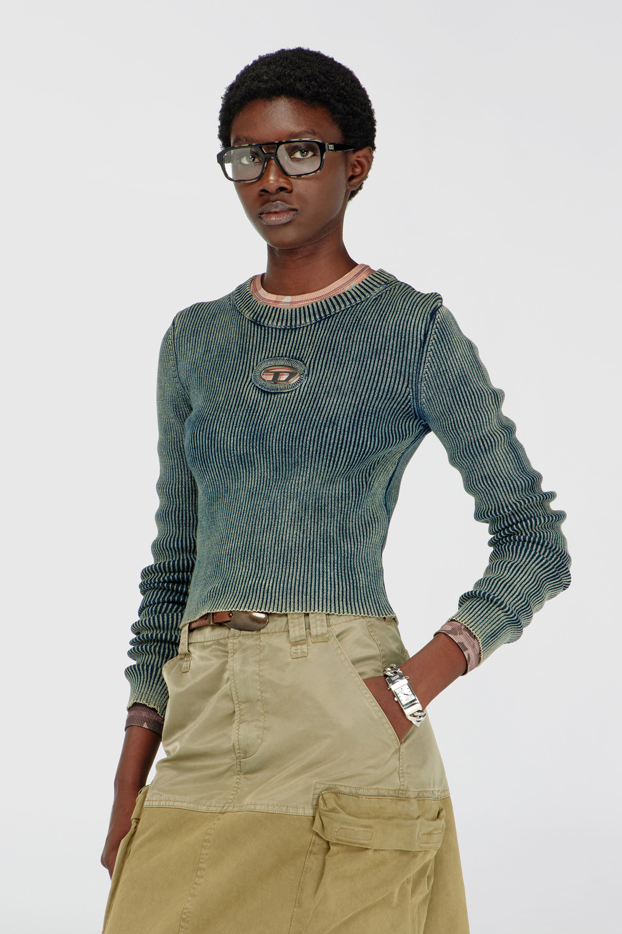 Diesel - M-ANCHOR-A, Damen Top aus Rippstrick mit Oval D in Dunkelblau - 3