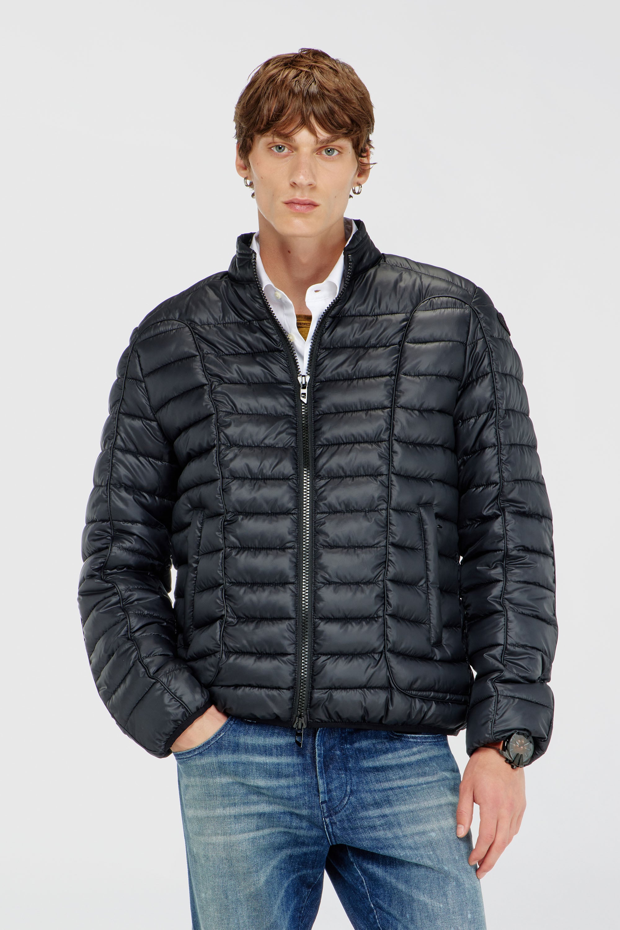 Diesel - W-PILOT-WRD, Herren Biker-inspirierte Steppjacke mit tonalen Paspeln in Schwarz - 1
