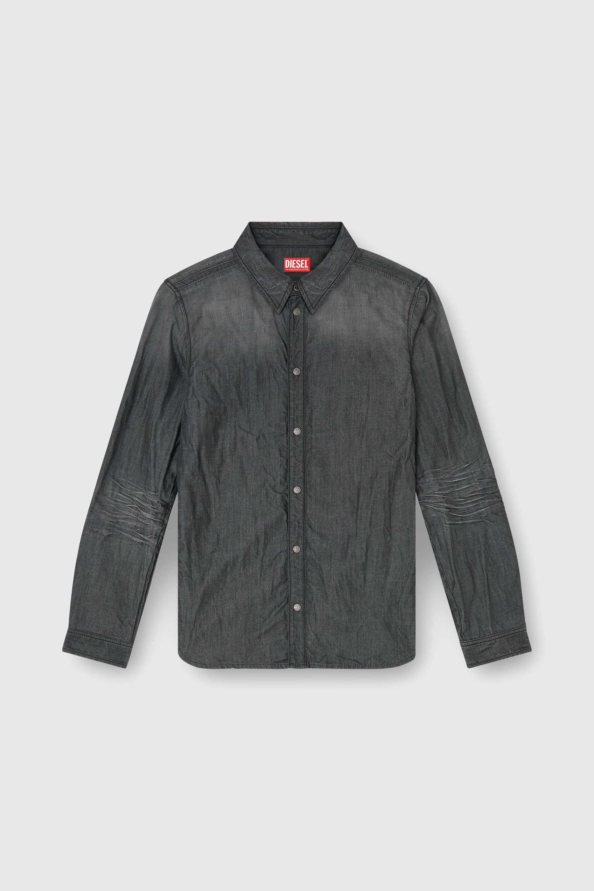 Diesel - D-SYNAR-FSJ2, Herren Hemd aus geknittertem Denim in Dunkelgrau - 2