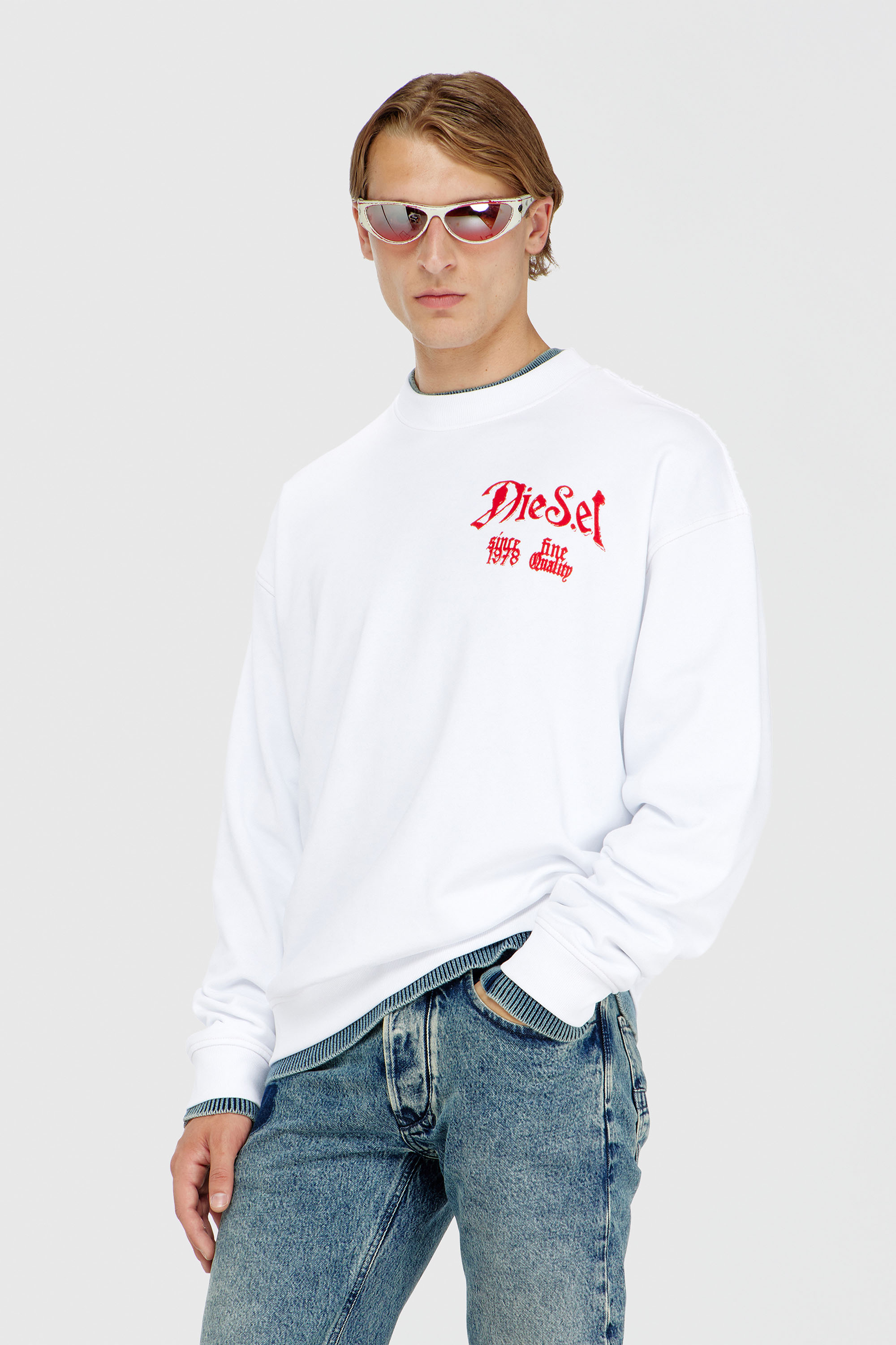 Diesel - S-BOXT-AA2, Herren Sweatshirt aus Baumwolle mit Flockprint in Wei&szlig; - 1