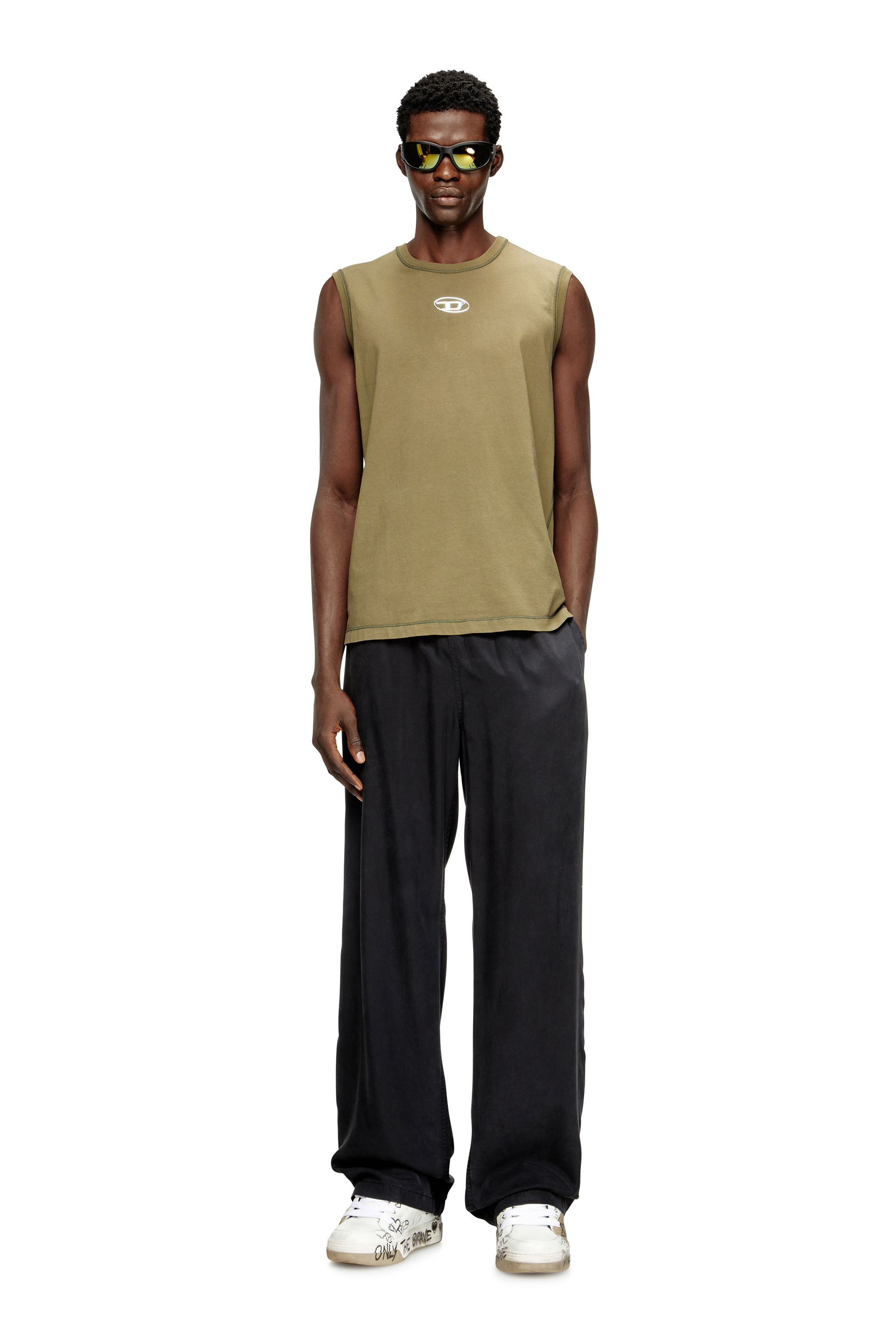 Diesel - T-BISCO-IOD, Herren Ärmelloses Baumwolltop mit metallischem Oval D in null - 1