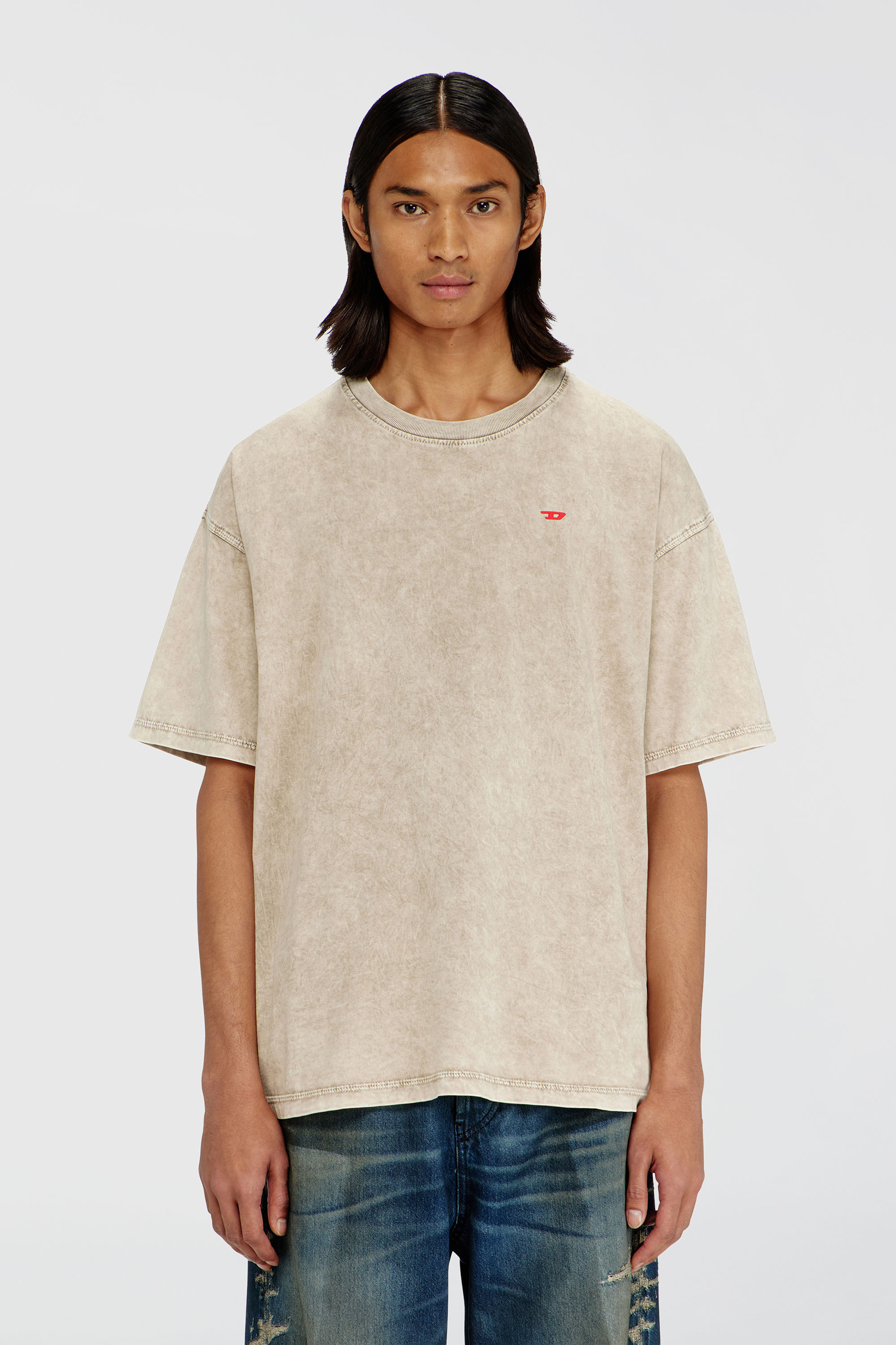 Diesel - T-BOXT-AA14, Herren Baumwoll-T-Shirt mit behandelten Effekt in Beige - 1