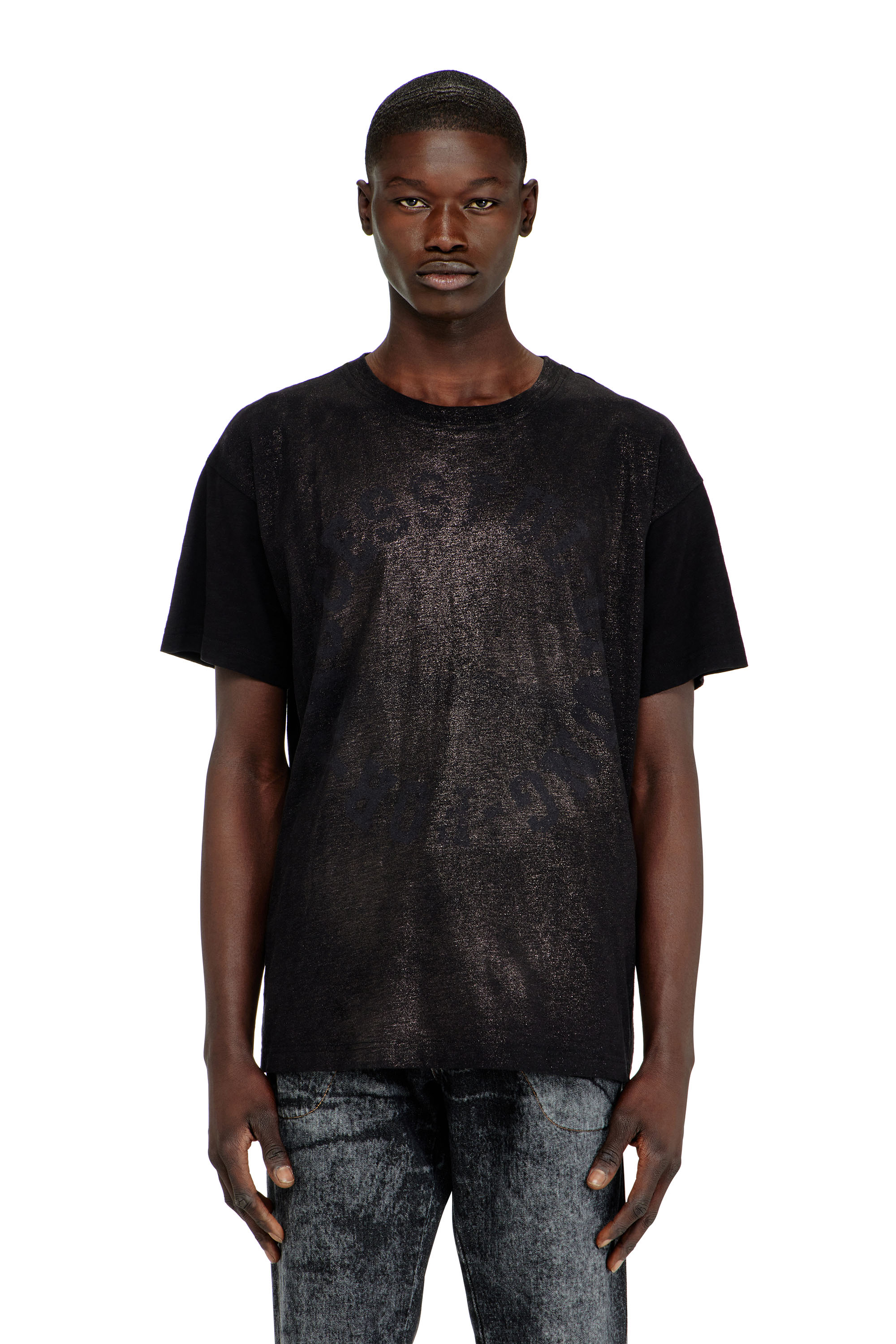 Diesel - T-NORM-AA2, Herren Baumwoll-T-Shirt mit Rundhalsausschnitt und Folienprint in Schwarz - 1