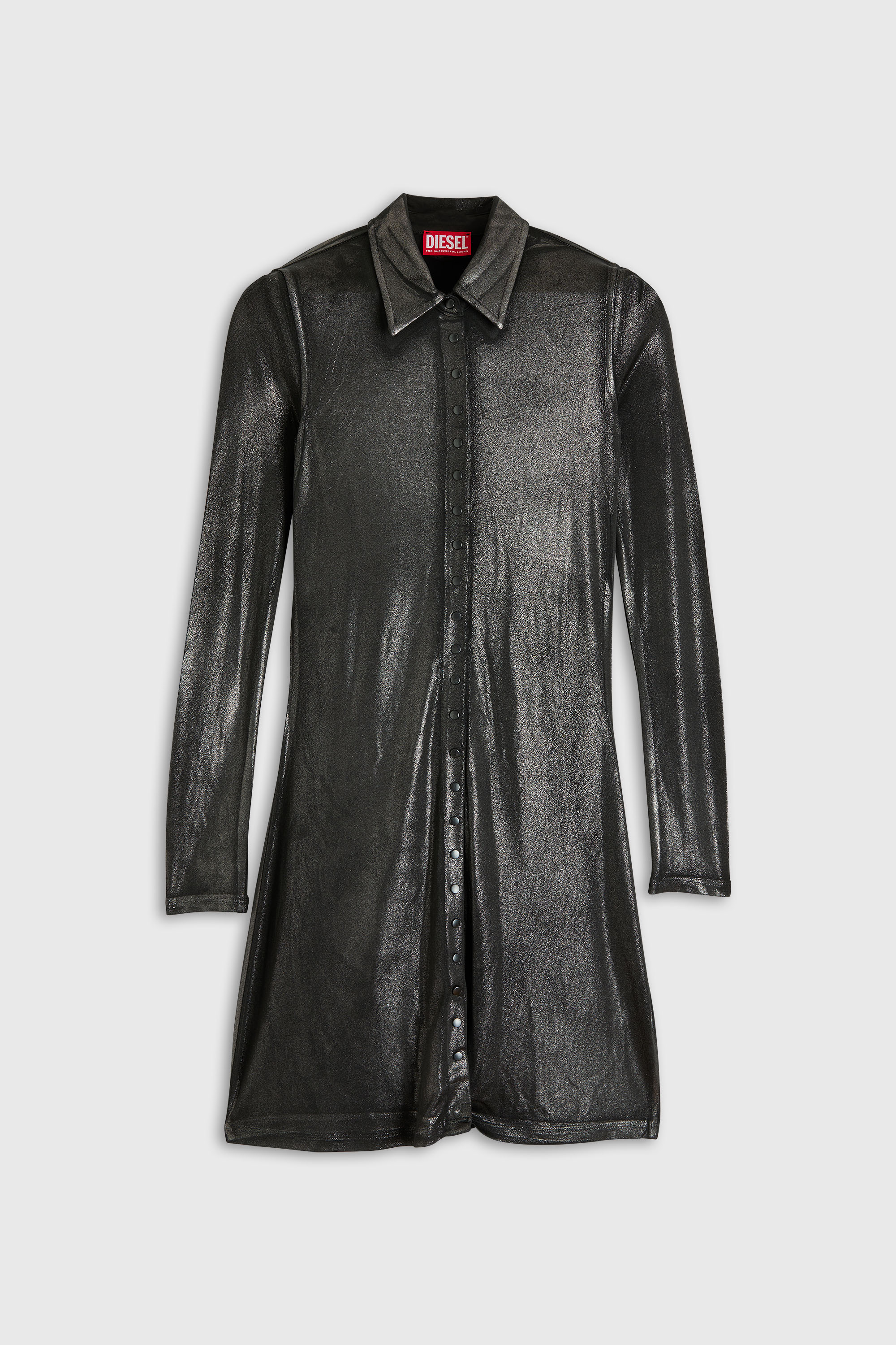 Diesel - D-POL-B1, Damen Mini-Hemdkleid mit Metallic-Effekt in Schwarz - 1