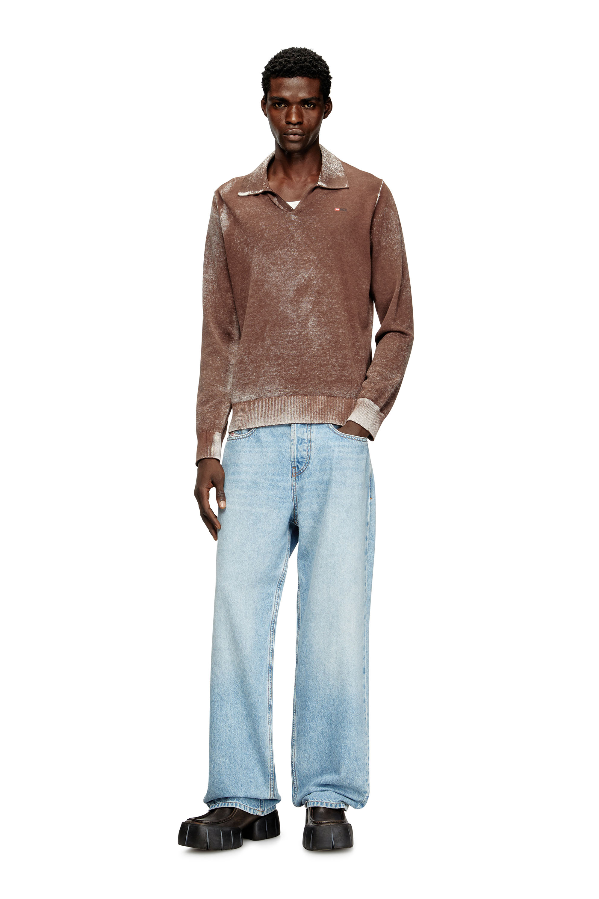 Diesel - K-LAWRENCE, Man's Polo jumper with faded reverse print in Brown/Grey - 2