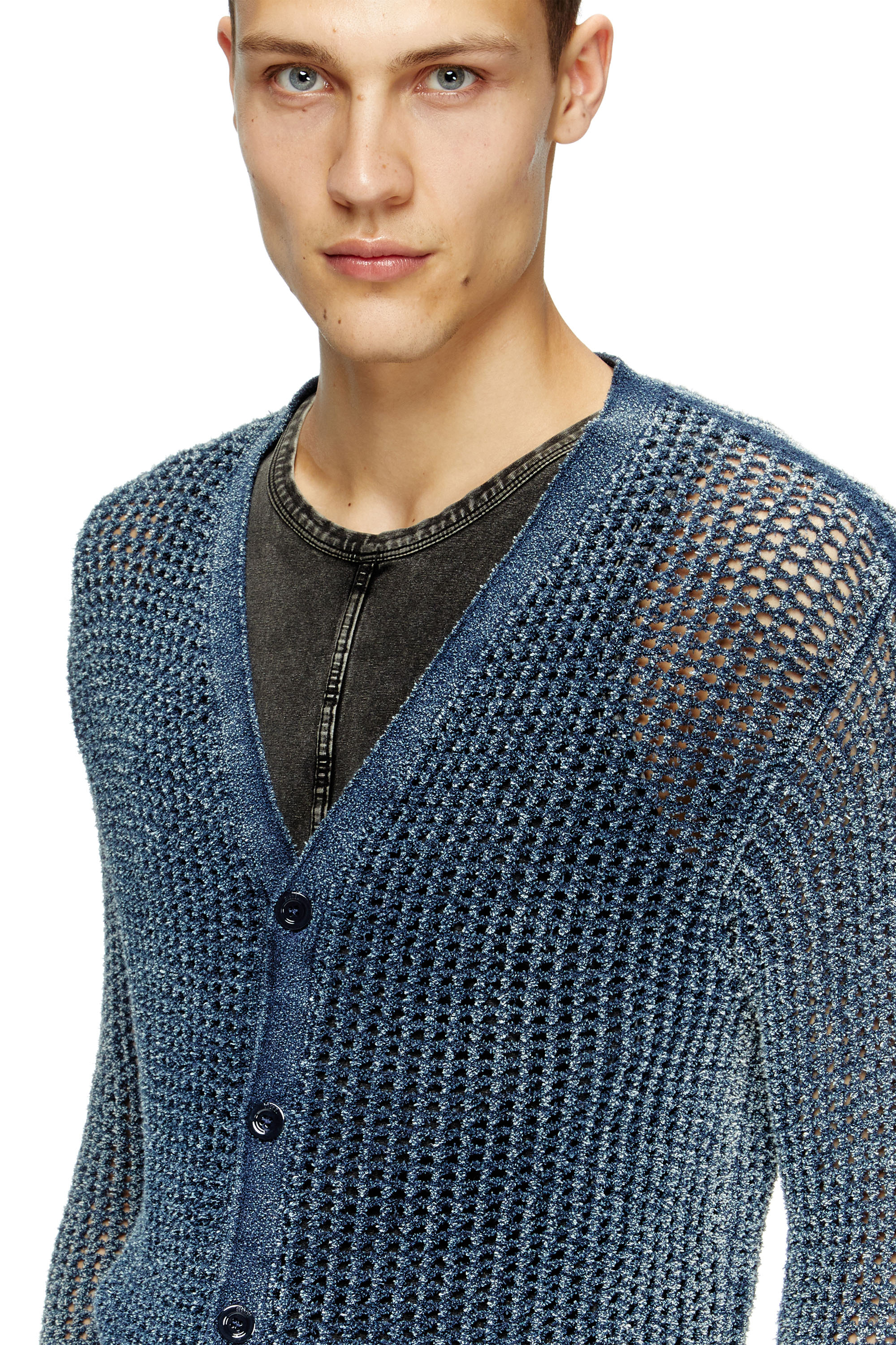 Diesel - K-REDRAM, Herren Cardigan aus Mesh und Denim-Garn in Blau - 5