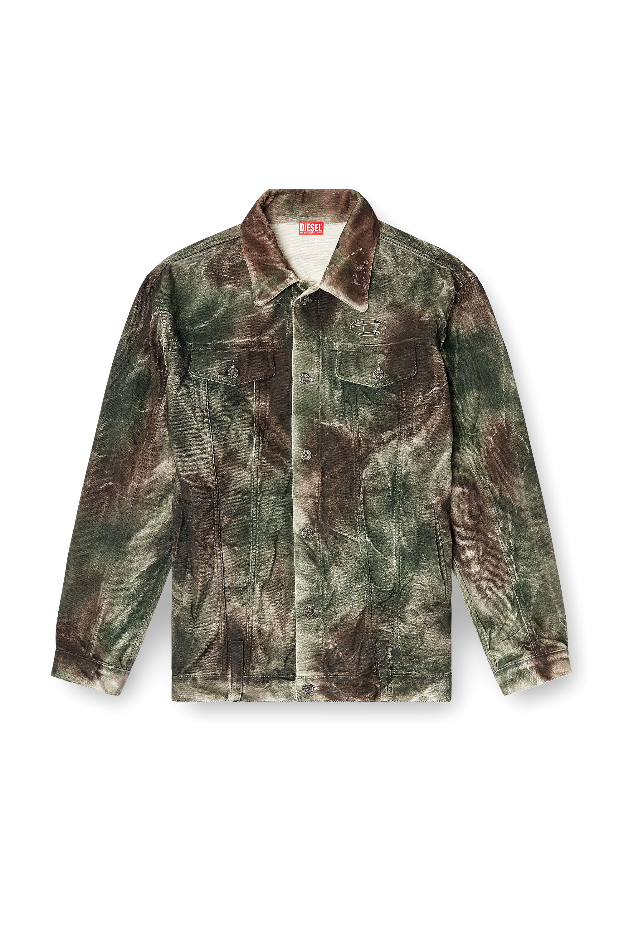 Diesel - J-THUG-JKT, Unisex Trucker-Jacke aus zerknittertem Camouflage-Canvas in Braun/Grün - 3