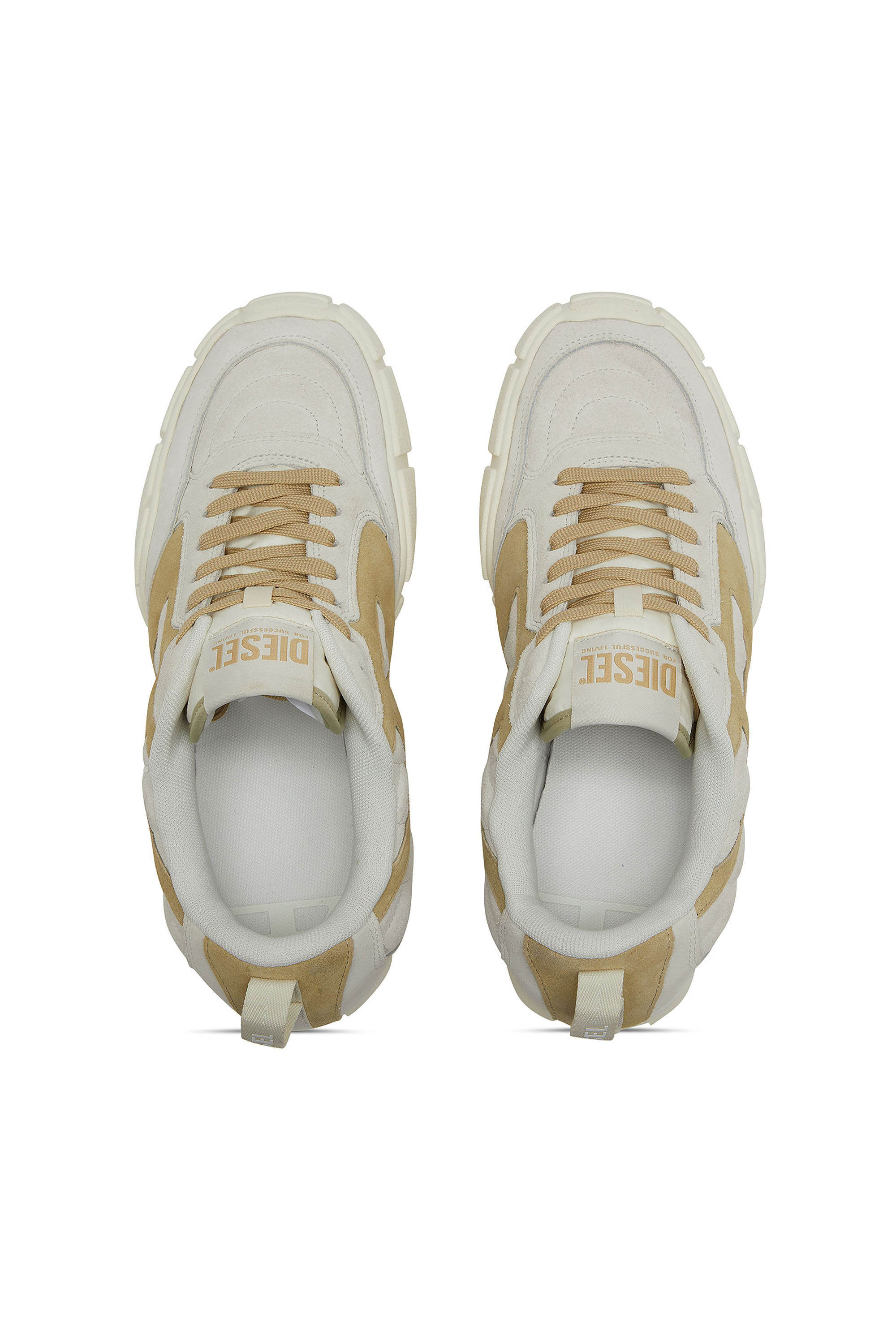 Diesel - S-PAGODHA LOW W, Damen S-Pagodha-Quilted Sneakers aus Veloursleder in Weiß/Braun - 4