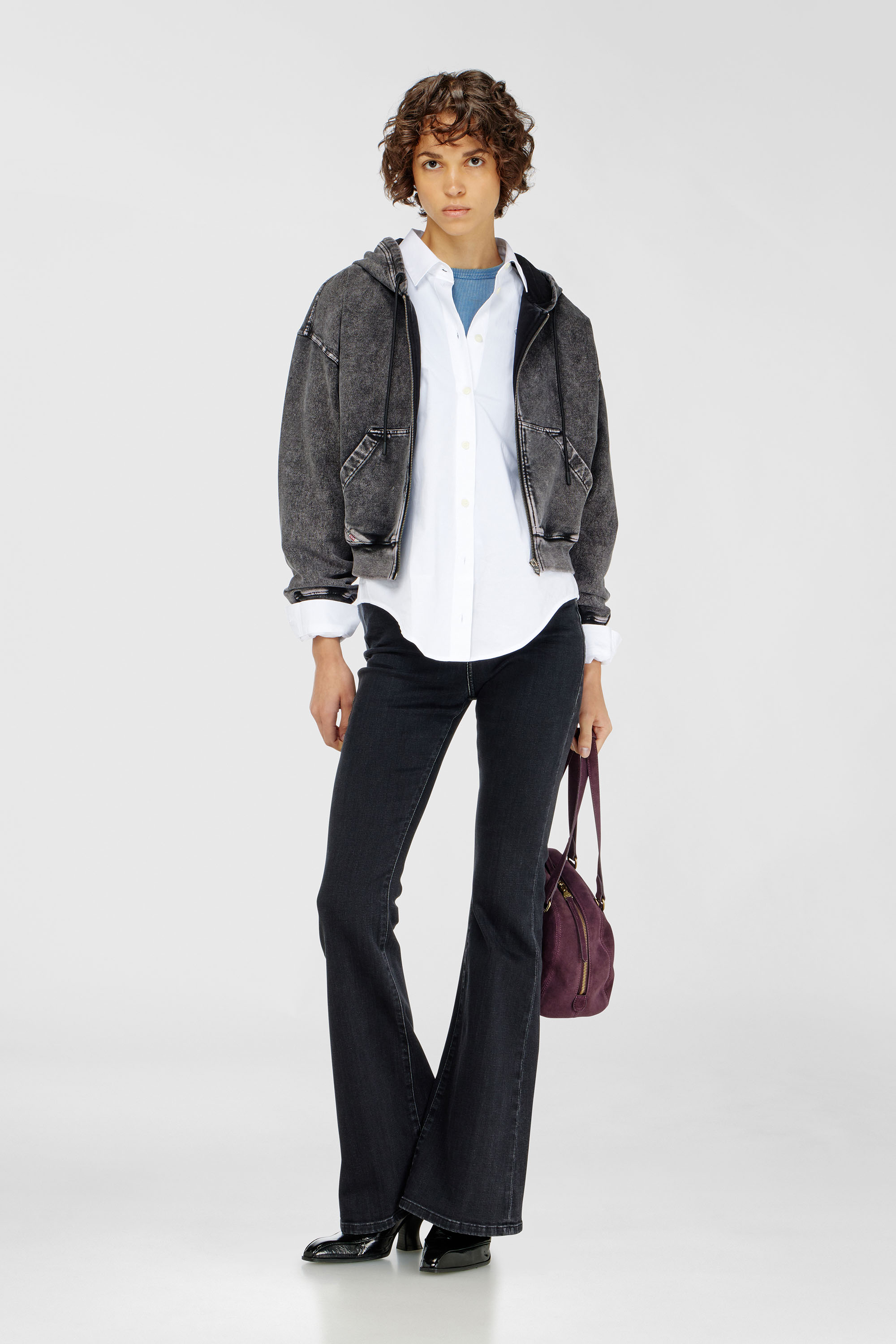 Diesel - F-ELYCY-AA2, Damen Hoodie mit Denim-Effekt in Dunkelgrau - 1