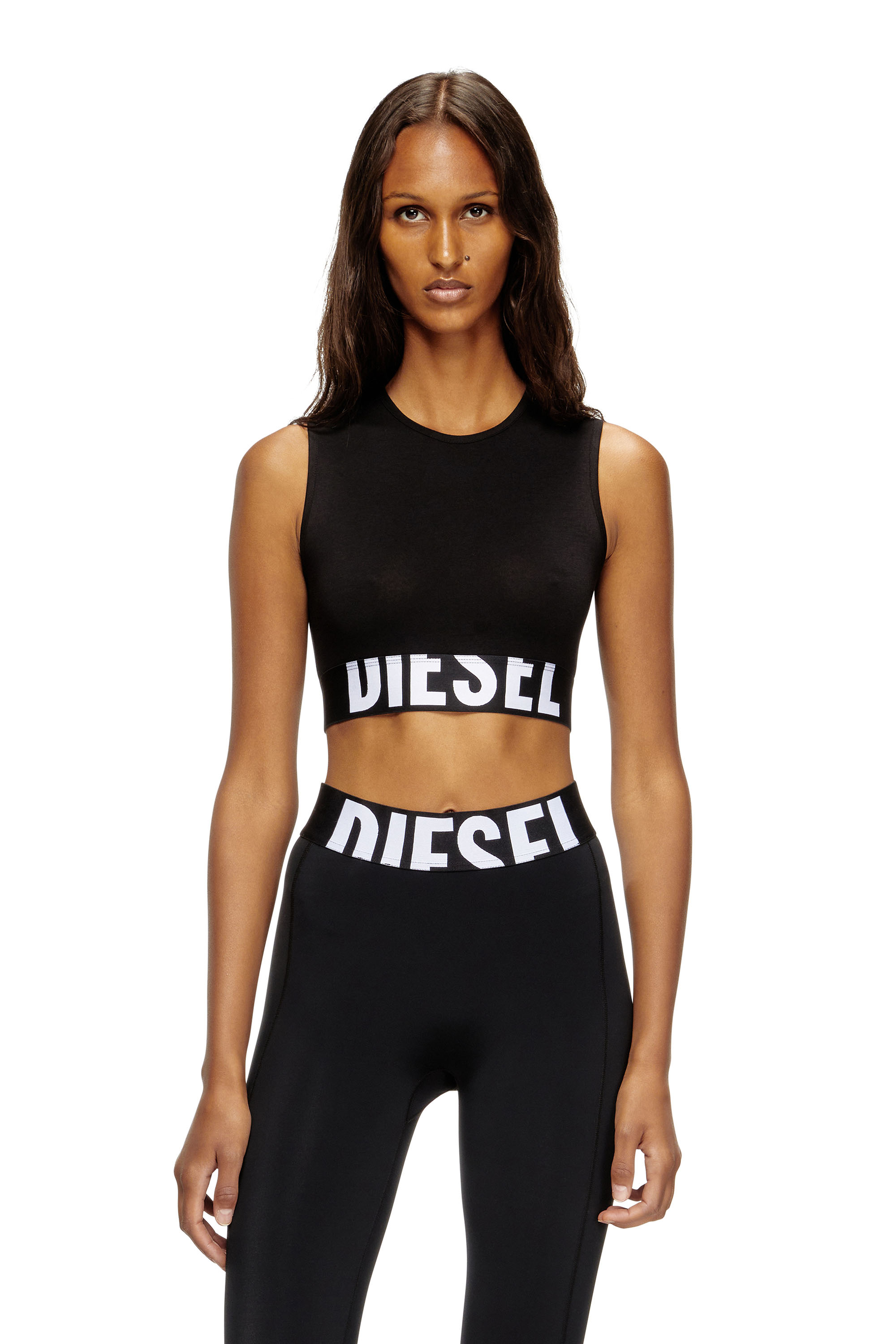 Diesel - ADA-D-POP, Damen Verkürztes Tanktop mit Cut-off-Logo in Schwarz - 1