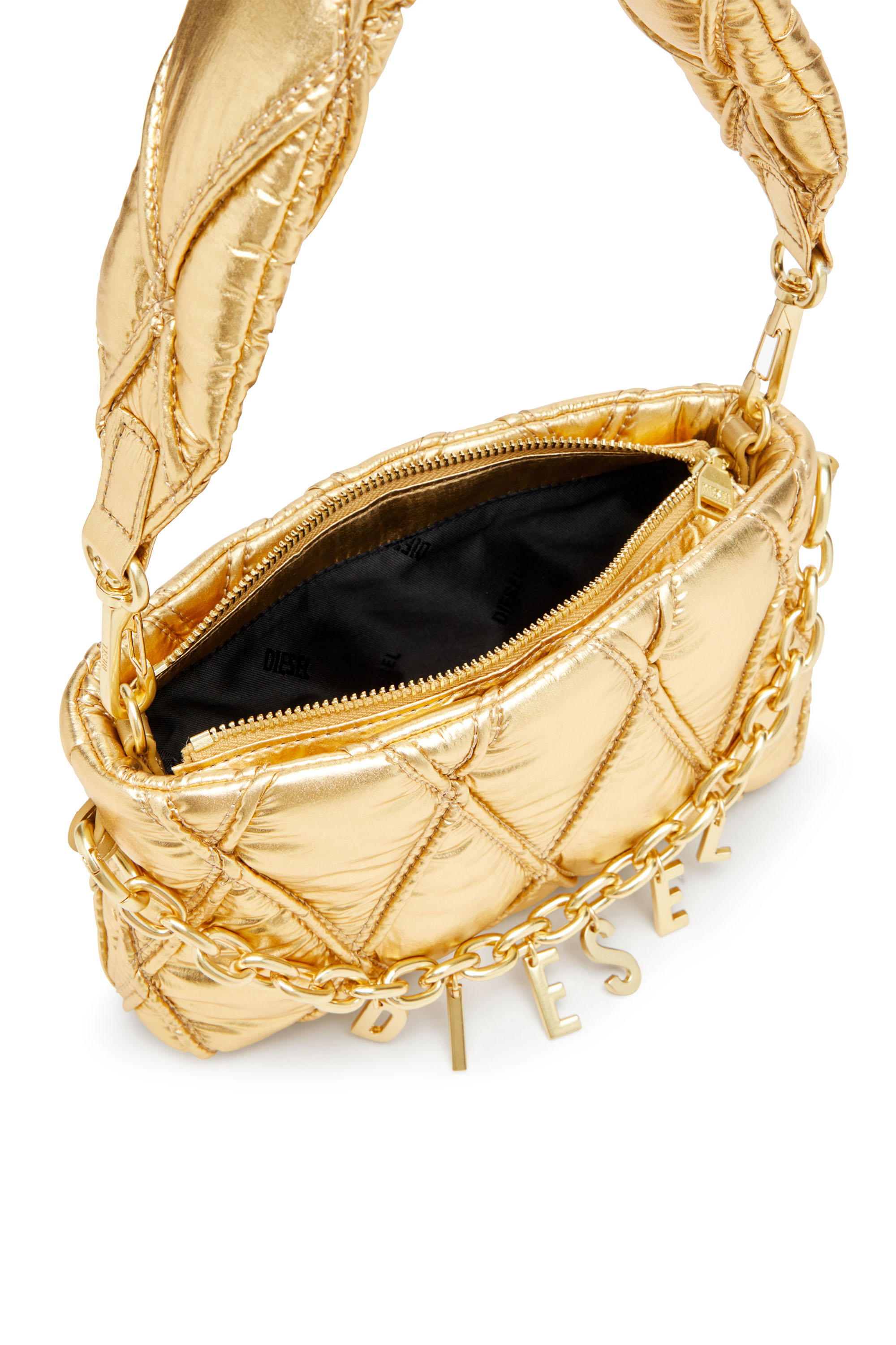 Diesel - CHARM-D POUCH, Damen Portemonnaie-Tasche aus gestepptem Metallic-Nylon in Gold - 5