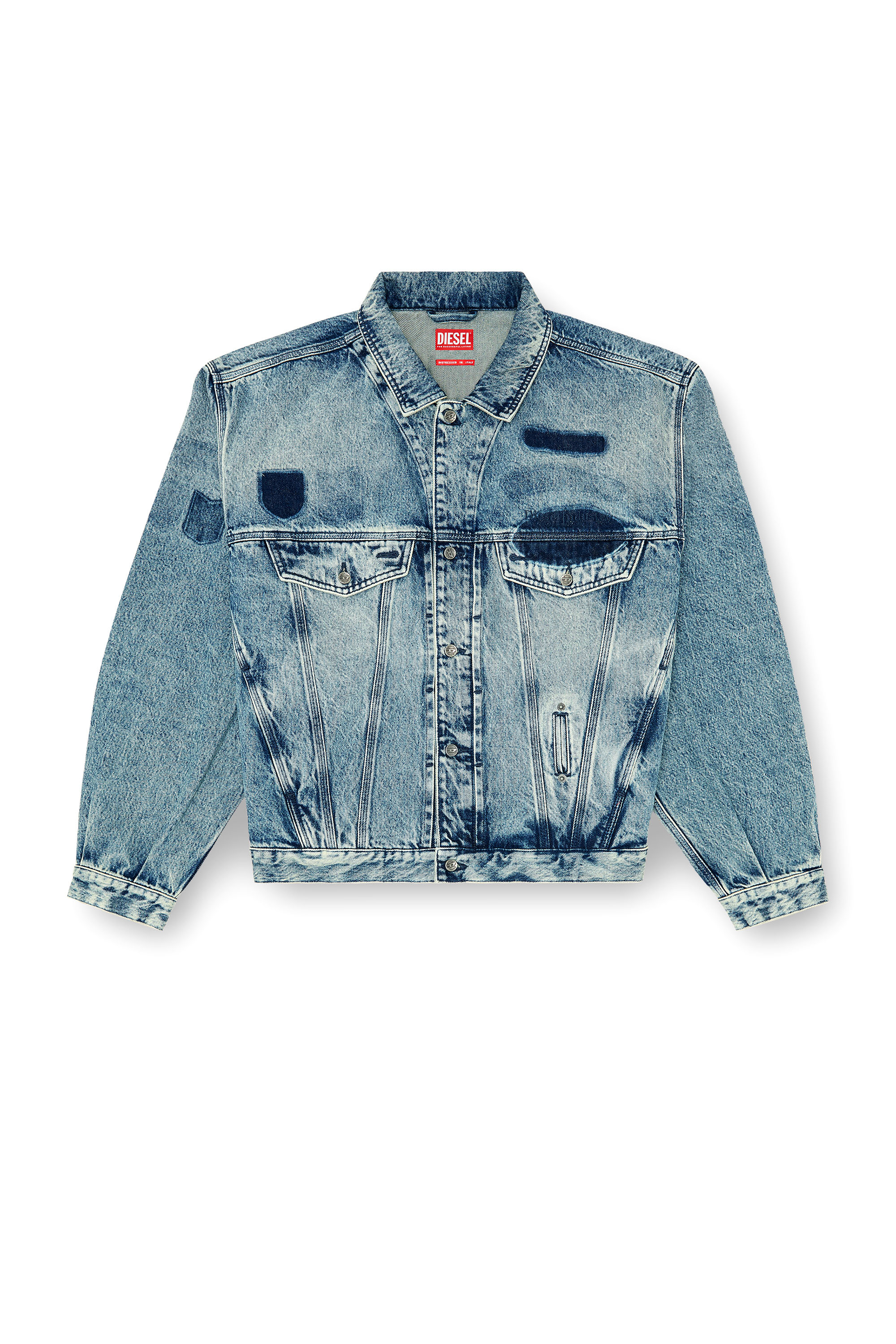 Diesel - D-DENVER-S2, Unisex's Trucker jacket with patch effects in Medium blue - 2