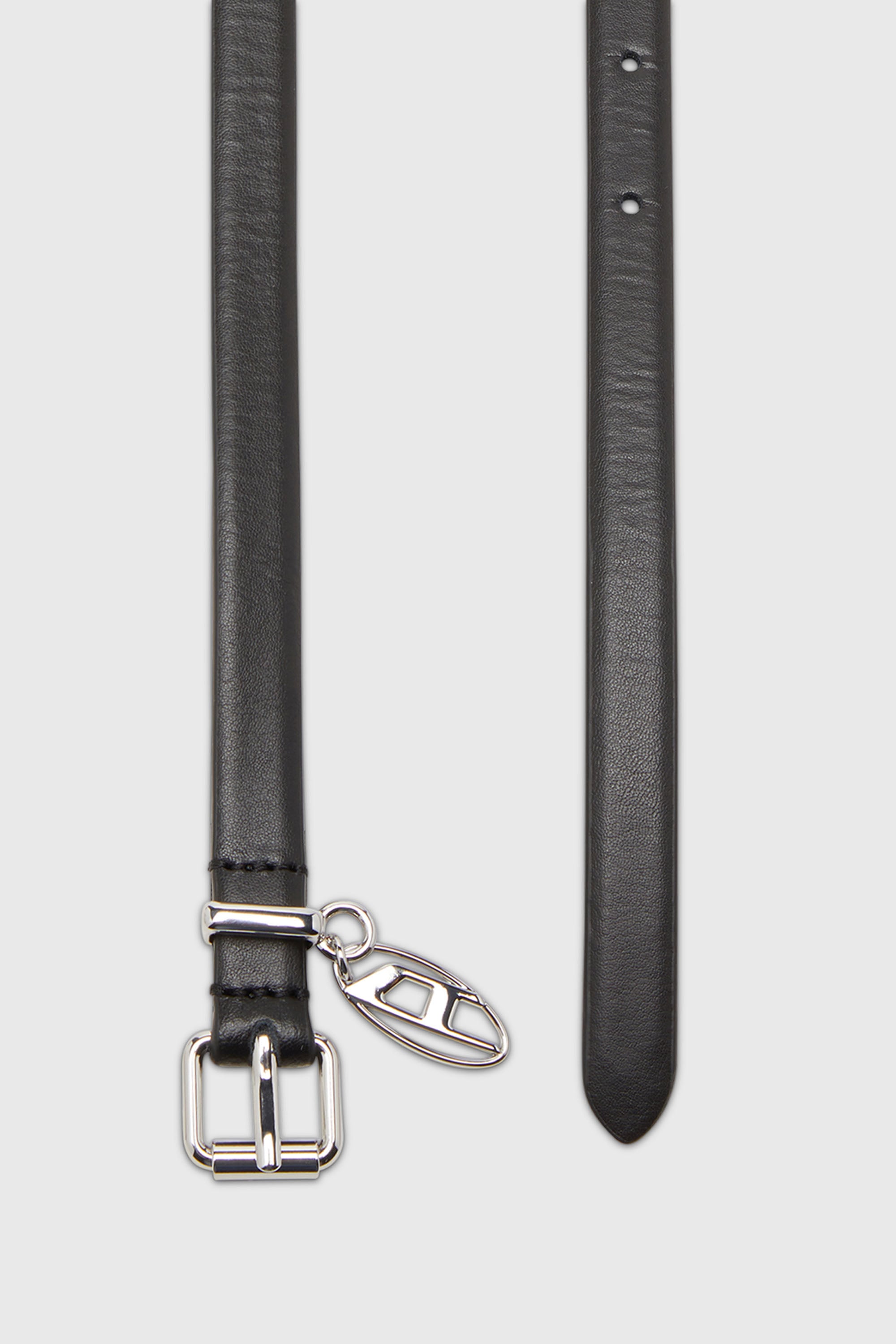 Diesel - B-CHARM-OVAL D, Damen 1.5 cm schmaler Lederg&uuml;rtel mit ovalem D-Anh&auml;nger in Schwarz - 2