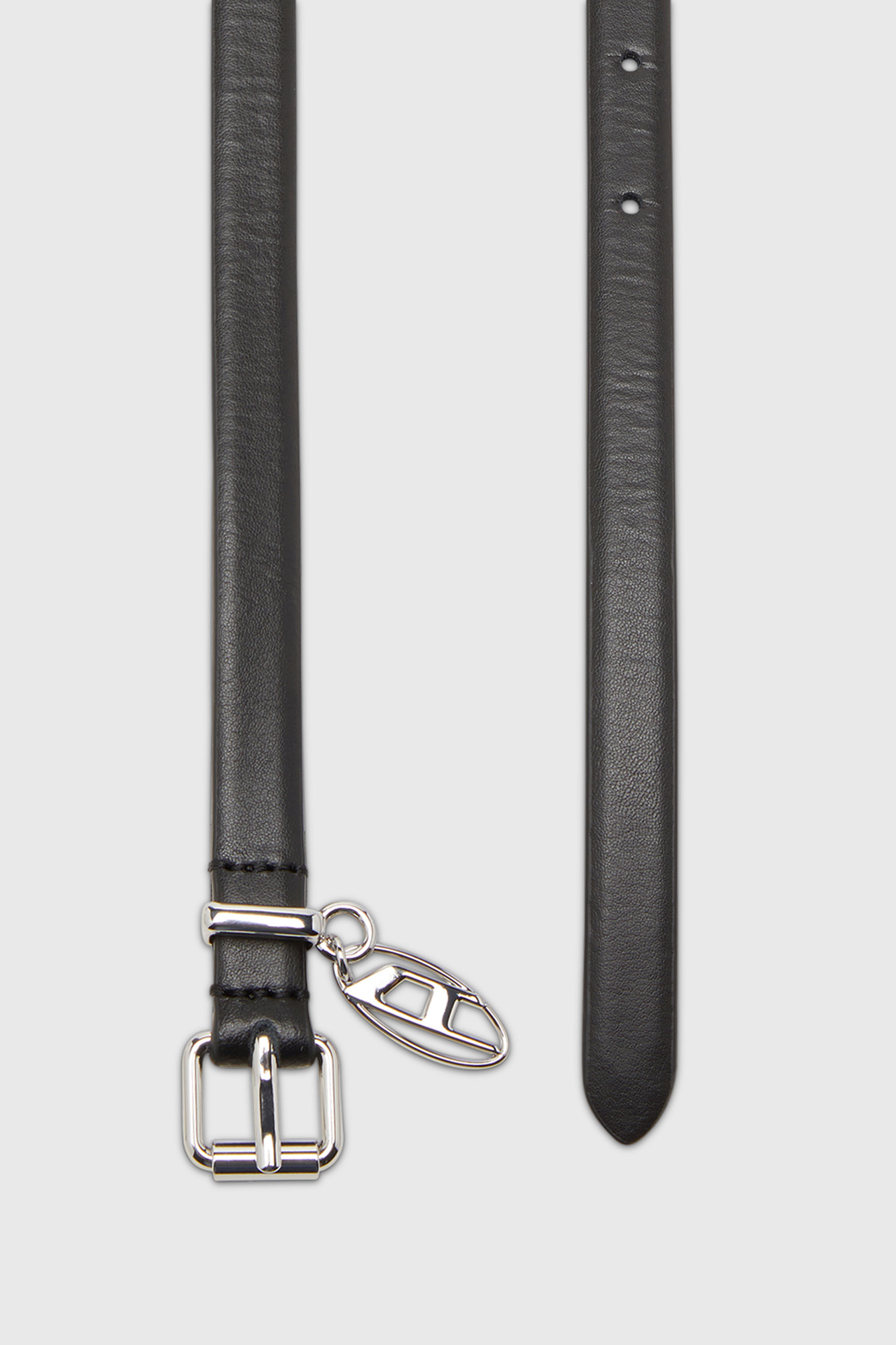 Diesel - B-CHARM-OVAL D, Damen 1.5 cm schmaler Lederg&uuml;rtel mit ovalem D-Anh&auml;nger in Schwarz - 2
