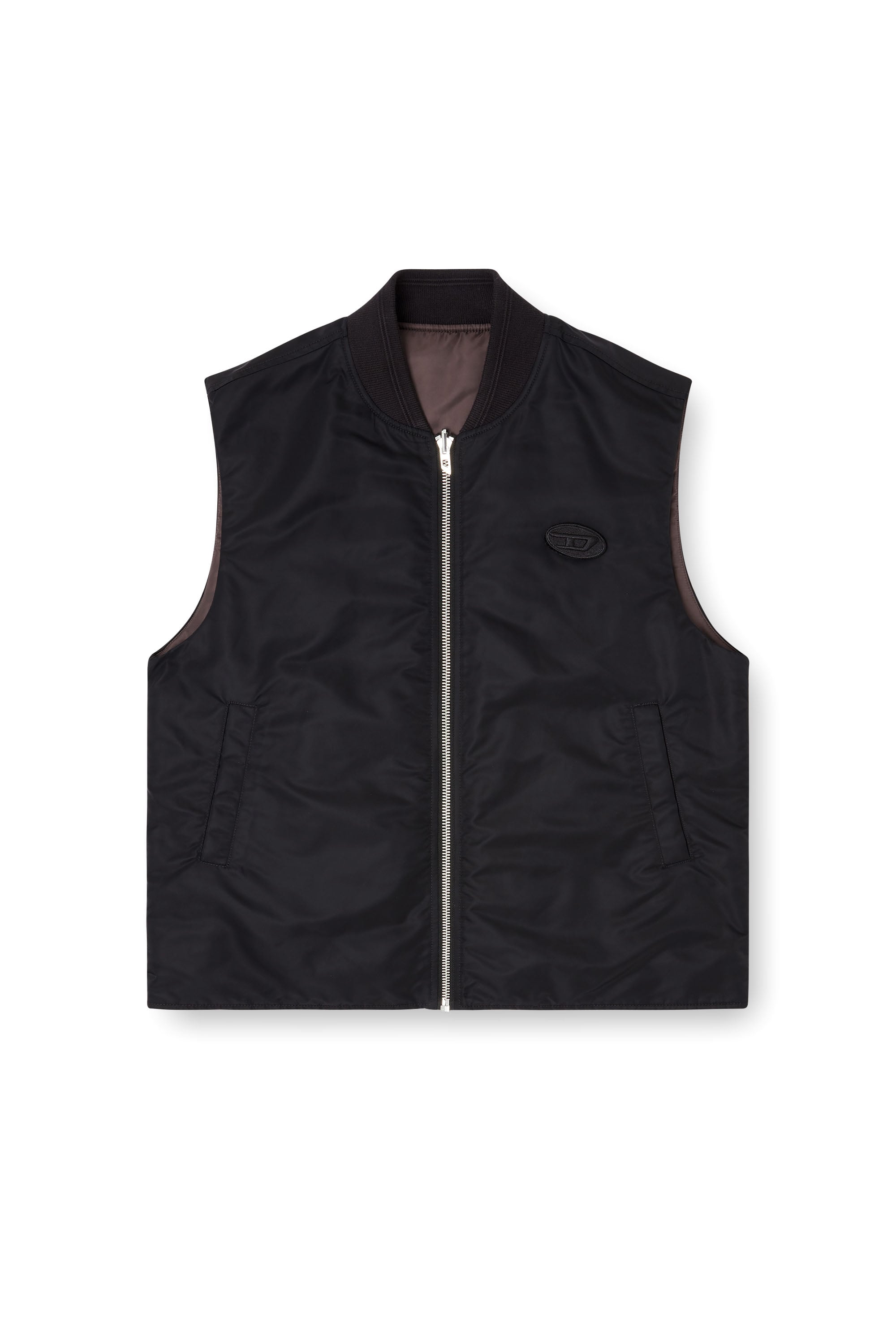 Diesel - W-TYPE-D1-SL, Man's Padded satin vest with Oval D embroidery in Black - 3