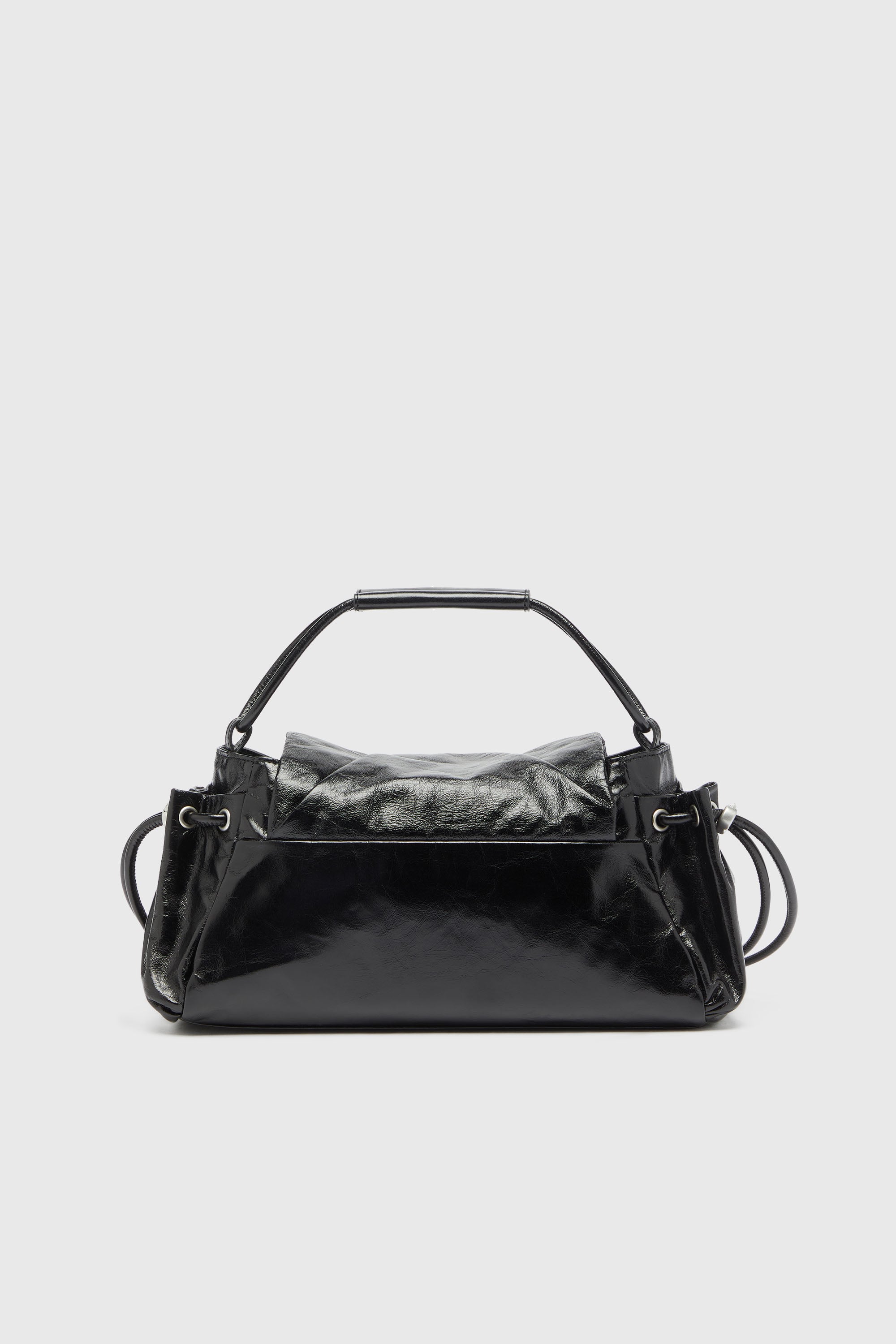 Diesel - SCRUNCH-D TOP HANDLE, Damen Scrunch-D - Top-Handle-Tasche aus gl&auml;nzendem Leder mit Falten in Schwarz - 2