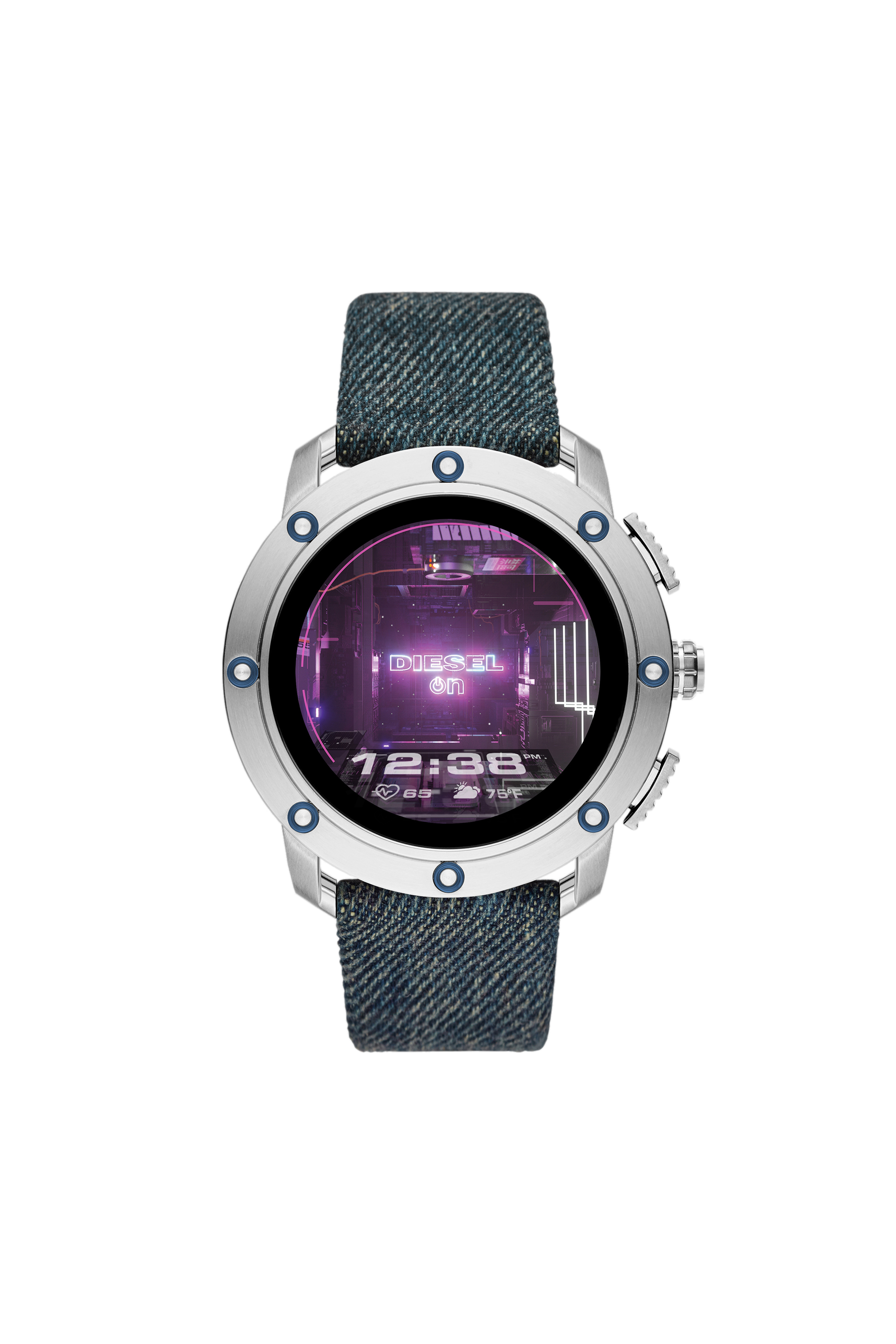 Diesel - DZT2015, Herren Axial-Smartwatch mit blauem Denimarmband in Jeansblau - 1