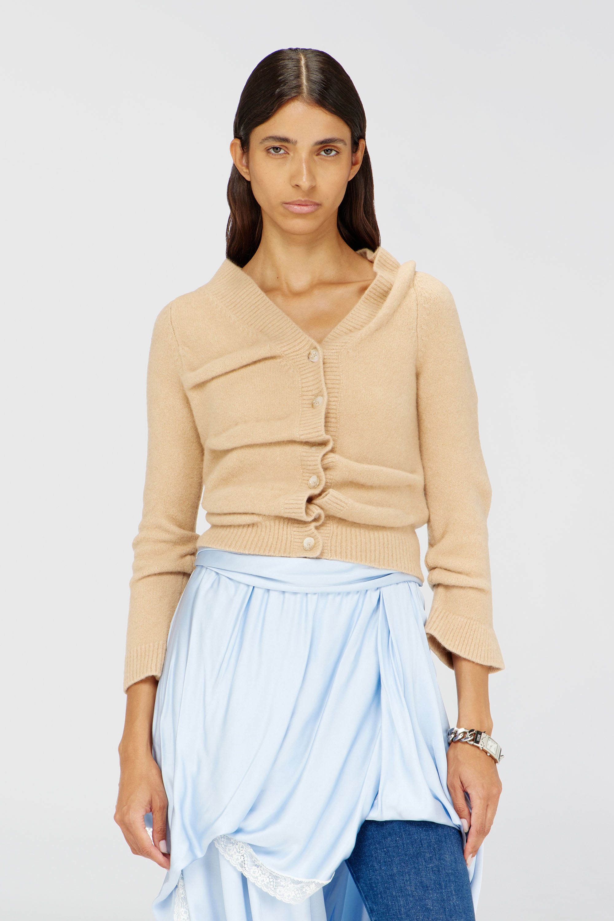 Diesel - M-AVA, Damen Kurz geschnittener Cardigan aus gekochtem, geknittertem Strick in Beige - 1