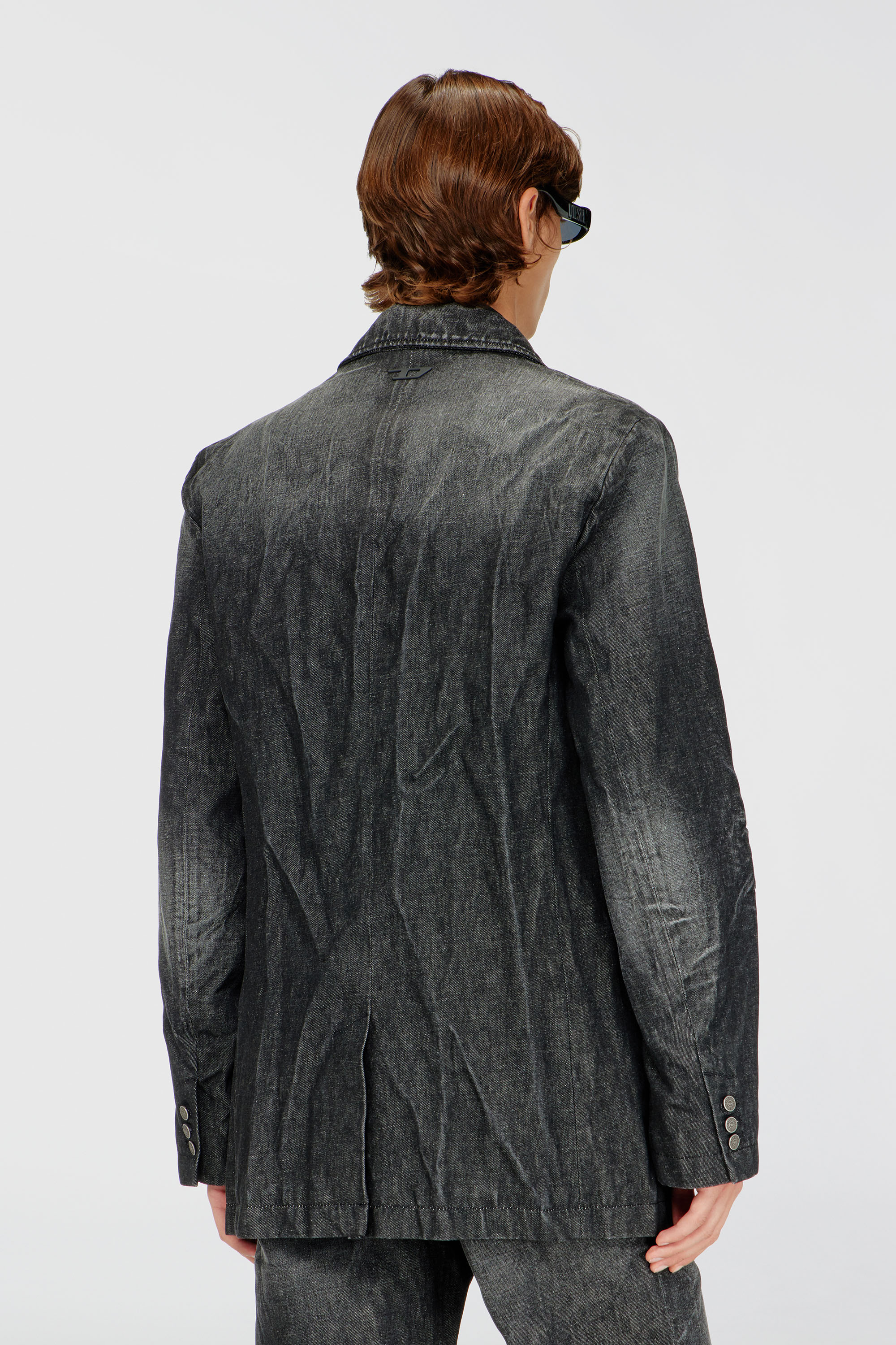 Diesel - D-KOT-FSJ, Herren Zweireihiger Blazer aus geknittertem Denim in Schwarz/Dunkelgrau - 4